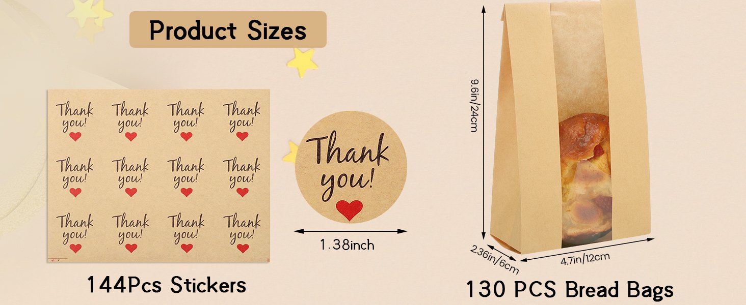 Wholesale 130 Pcs Paper Bread Bags with Window 9.6x4.7x2.36in Medium Size for Cookies Donuts Bakery Items 144 Stickers Included for Easter Baking Storage Factory
