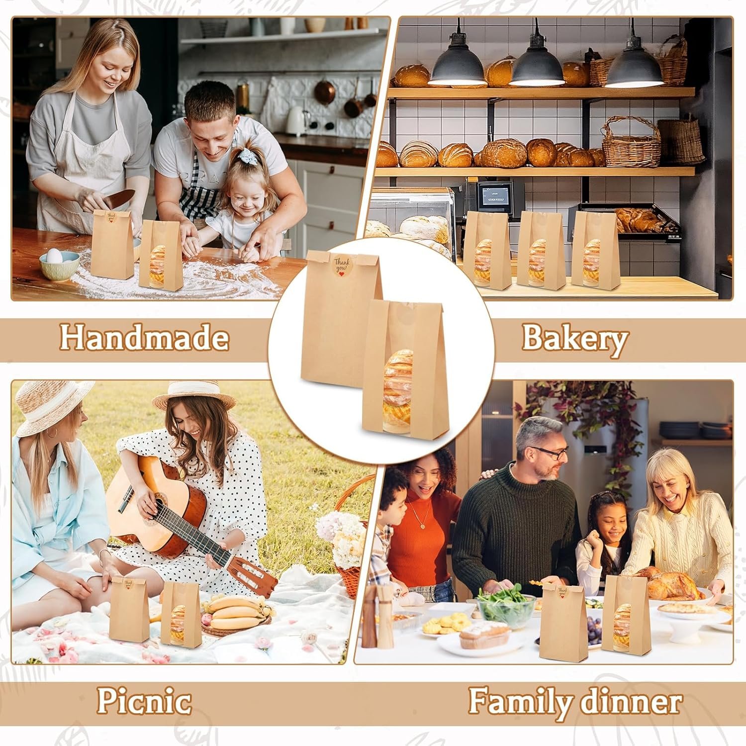 Wholesale 130 Pcs Paper Bread Bags with Window 9.6x4.7x2.36in Medium Size for Cookies Donuts Bakery Items 144 Stickers Included for Easter Baking Storage Factory