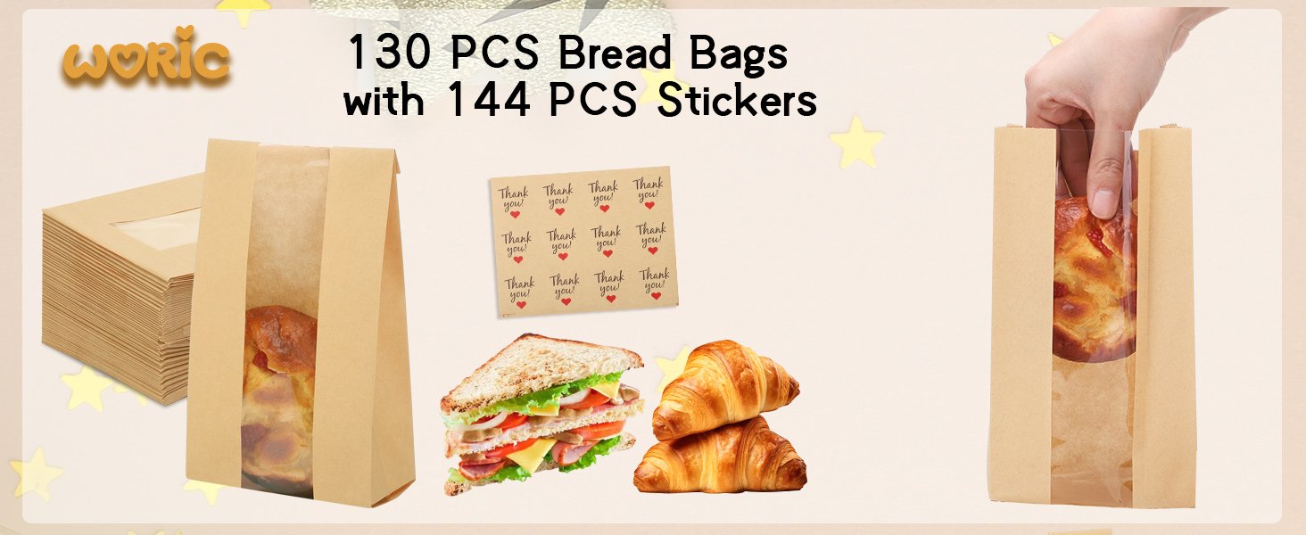 Wholesale 130 Pcs Paper Bread Bags with Window 9.6x4.7x2.36in Medium Size for Cookies Donuts Bakery Items 144 Stickers Included for Easter Baking Storage Factory