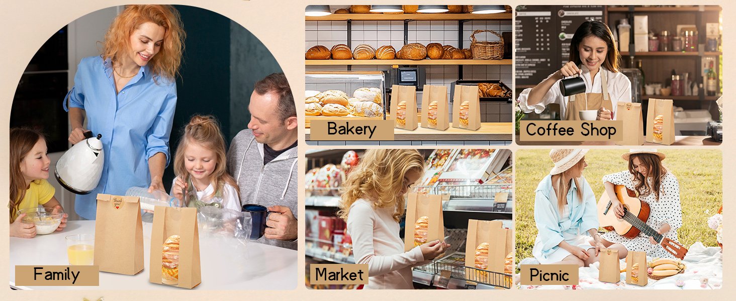 Wholesale 130 Pcs Paper Bread Bags with Window 9.6x4.7x2.36in Medium Size for Cookies Donuts Bakery Items 144 Stickers Included for Easter Baking Storage Factory