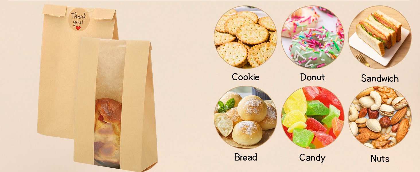 Wholesale 130 Pcs Paper Bread Bags with Window 9.6x4.7x2.36in Medium Size for Cookies Donuts Bakery Items 144 Stickers Included for Easter Baking Storage Factory