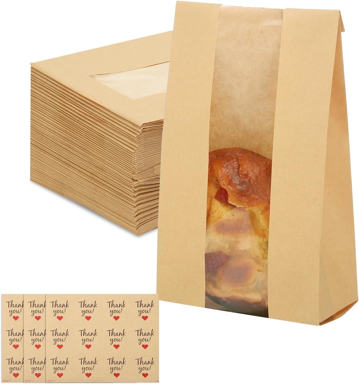 Wholesale 130 Pcs Paper Bread Bags with Window 9.6x4.7x2.36in Medium Size for Cookies Donuts Bakery Items 144 Stickers Included for Easter Baking Storage Factory