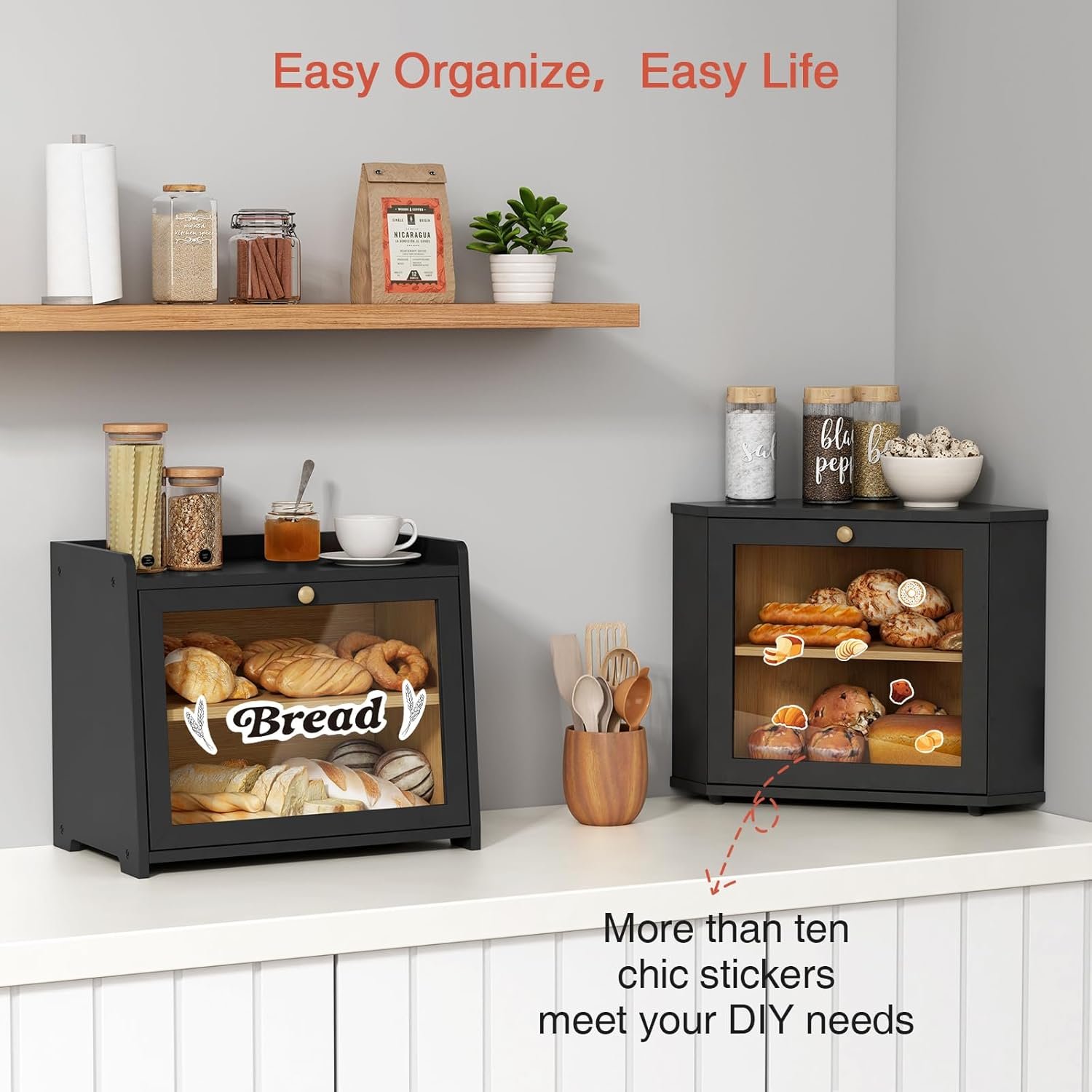 OEM Black Corner Bread Box Two-Layer Under Cabinet Mount Storage Container Large Kitchen Counter Holder Pantry Shelf Factory OEM Black Corner Bread Box Two-Layer Under Cabinet Mount Storage Container Large Kitchen Counter Holder Pantry Shelf Factory