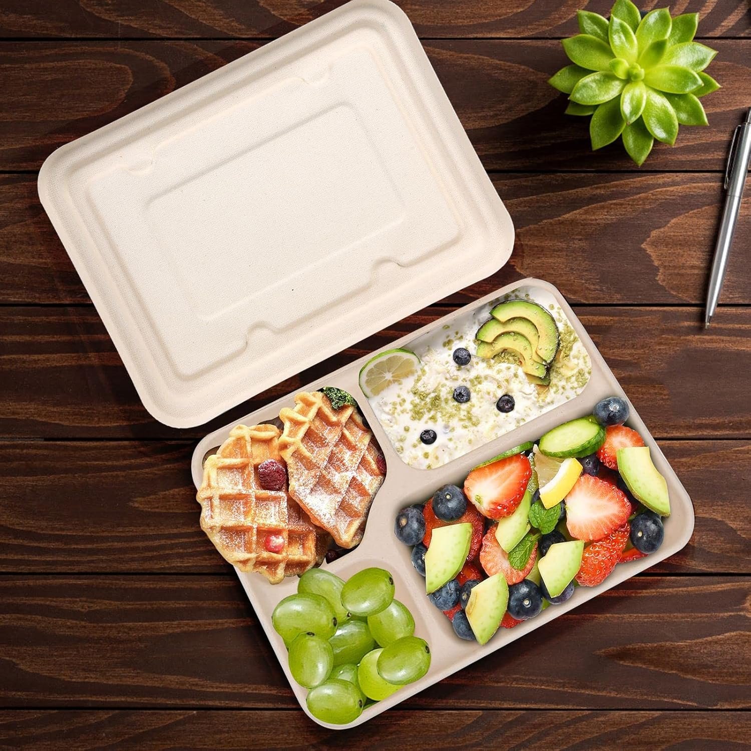 Wholesale 11x8.7 Inch 4-Compartment Takeout Food Containers with Lids 25 Pack Disposable Leakproof Microwave Safe manufacturer Wholesale 11x8.7 Inch 4-Compartment Takeout Food Containers with Lids 25 Pack Disposable Leakproof Microwave Safe manufacturer