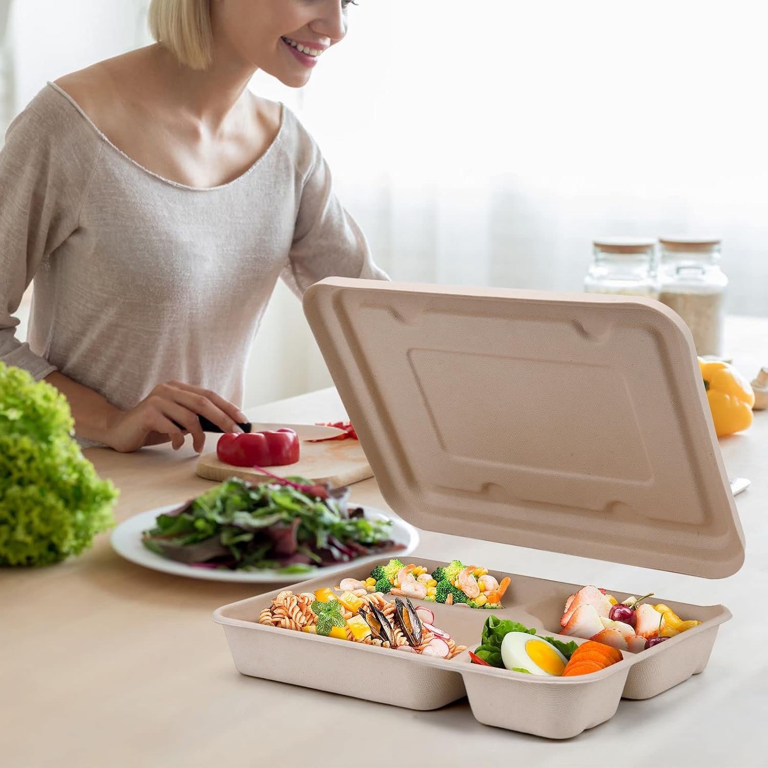 Wholesale 11x8.7 Inch 4-Compartment Takeout Food Containers with Lids 25 Pack Disposable Leakproof Microwave Safe manufacturer Wholesale 11x8.7 Inch 4-Compartment Takeout Food Containers with Lids 25 Pack Disposable Leakproof Microwave Safe manufacturer