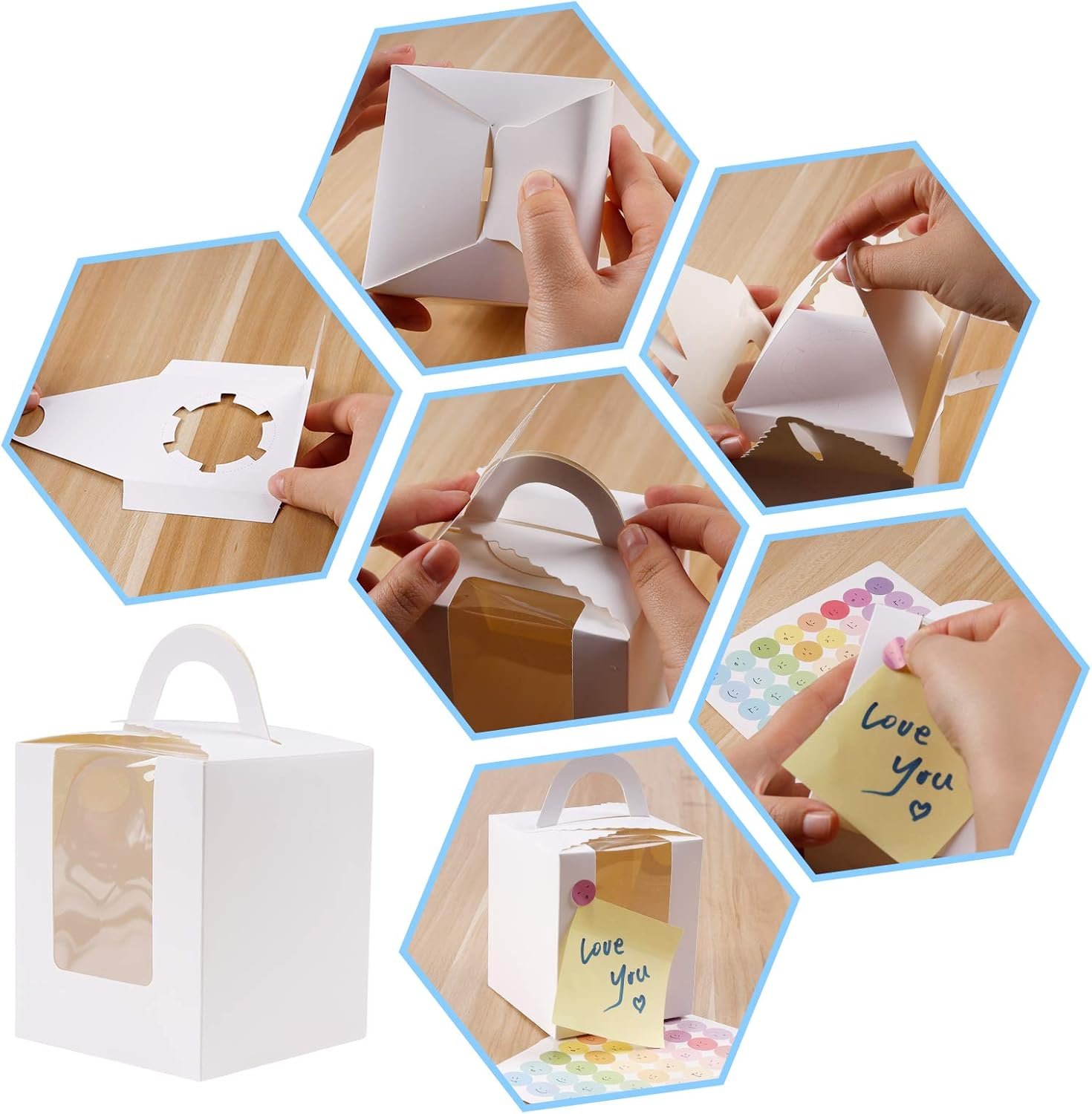 Wholesale 30 Pcs White Individual Cupcake Boxes 1-Hole Design with Clear Window Inserts 2 Sticker Sheets for Wedding Birthday Party Favors Factory