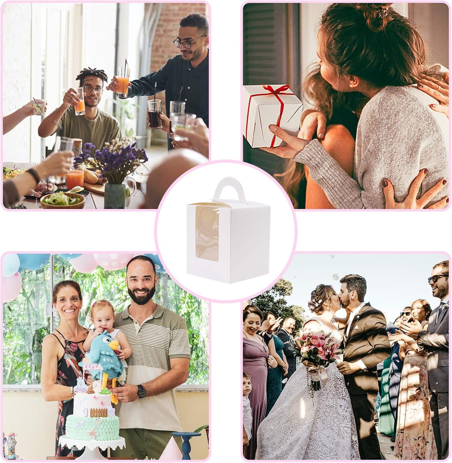 Wholesale 30 Pcs White Individual Cupcake Boxes 1-Hole Design with Clear Window Inserts 2 Sticker Sheets for Wedding Birthday Party Favors Factory