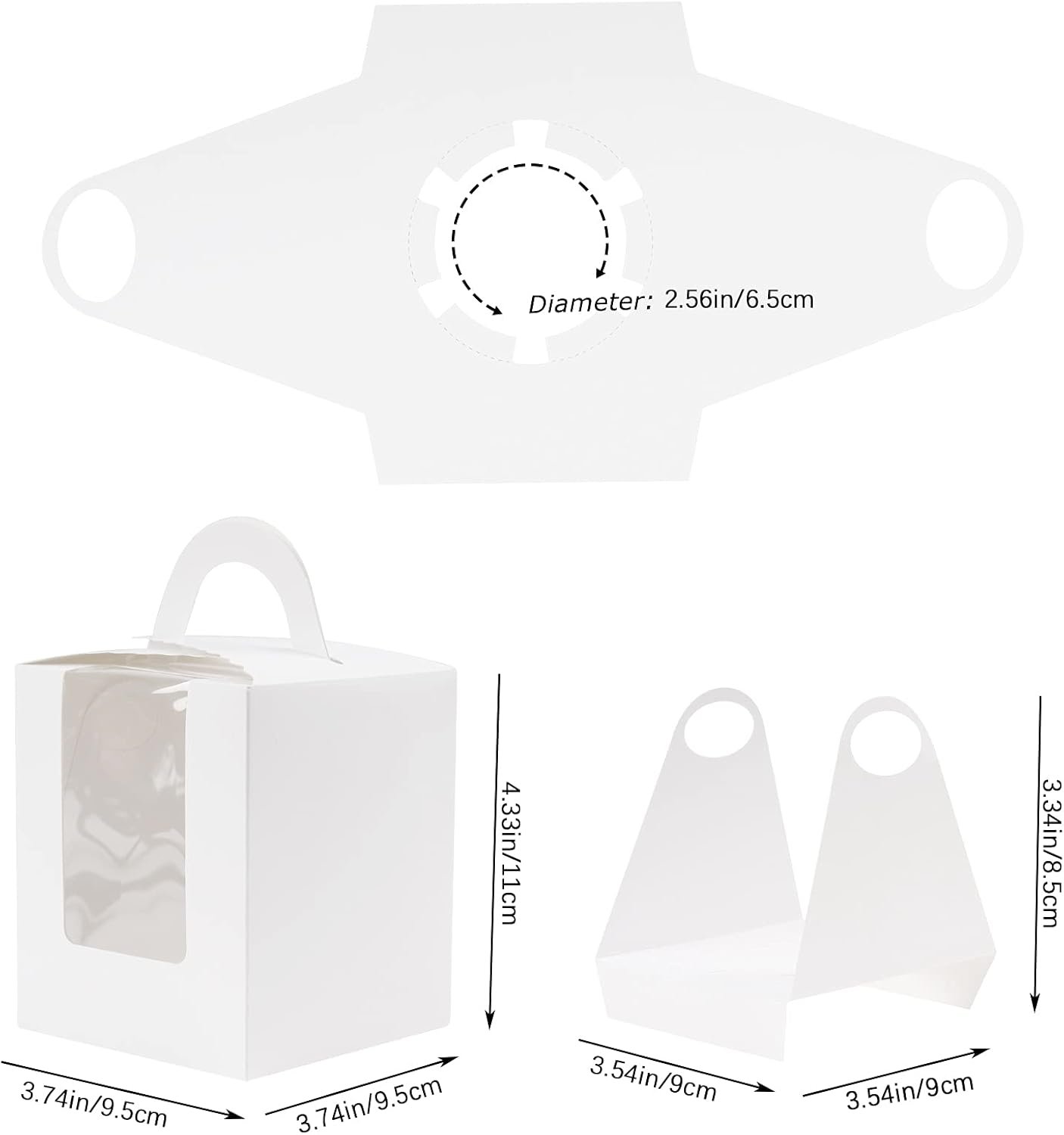 Wholesale 30 Pcs White Individual Cupcake Boxes 1-Hole Design with Clear Window Inserts 2 Sticker Sheets for Wedding Birthday Party Favors Factory