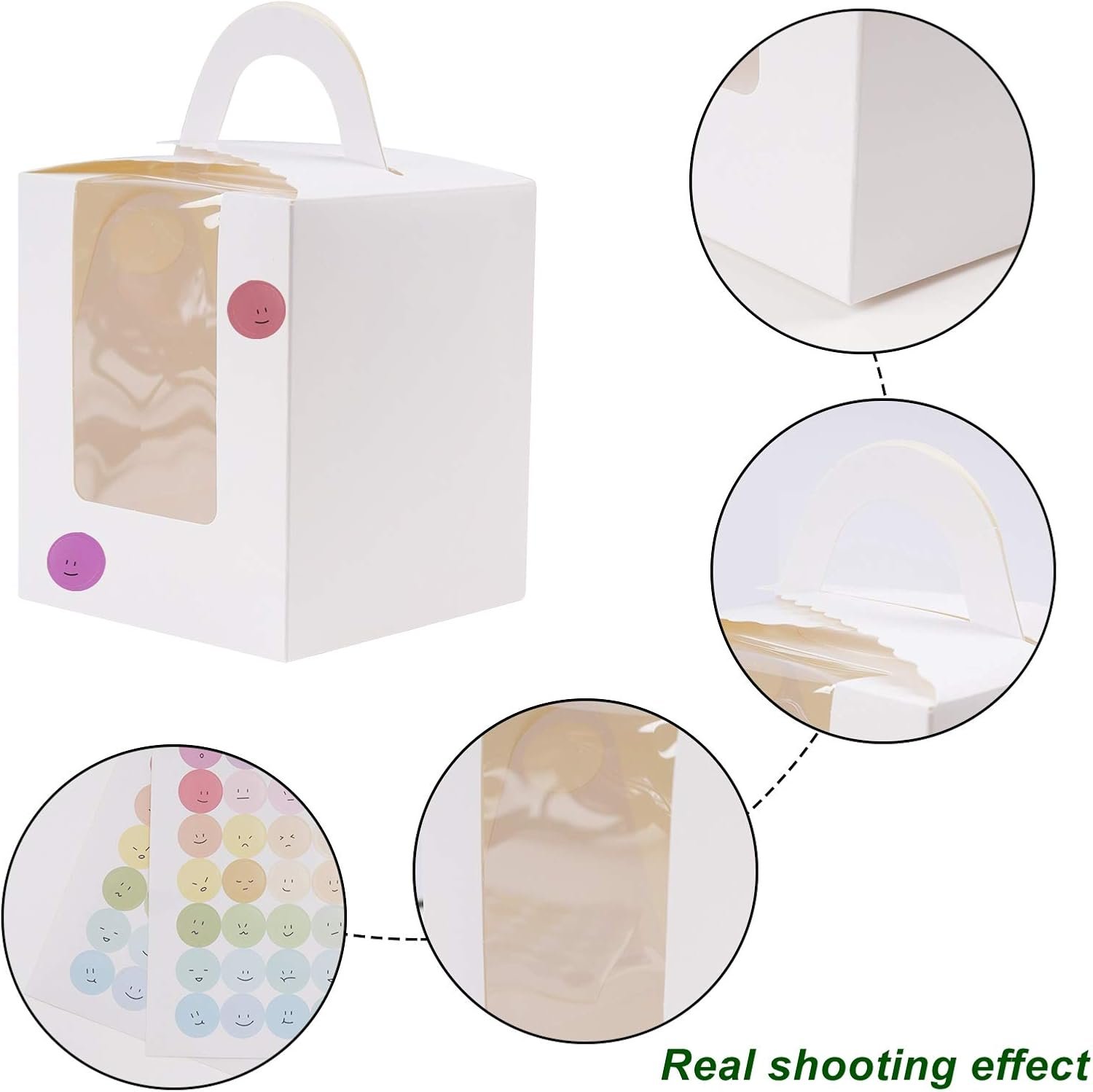 Wholesale 30 Pcs White Individual Cupcake Boxes 1-Hole Design with Clear Window Inserts 2 Sticker Sheets for Wedding Birthday Party Favors Factory