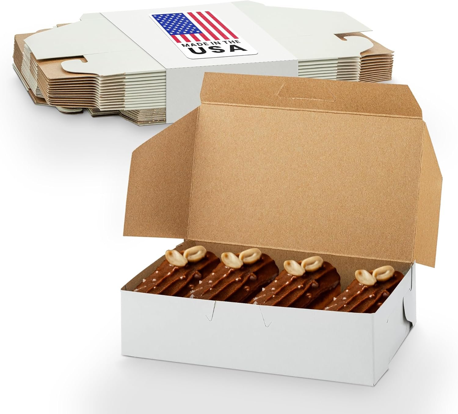 MT Products White Eclair Donut Box 6.25" x 3.75" x 2.20" - Disposable Bakery Boxes No-Window (Pack of 30) - Made in USA