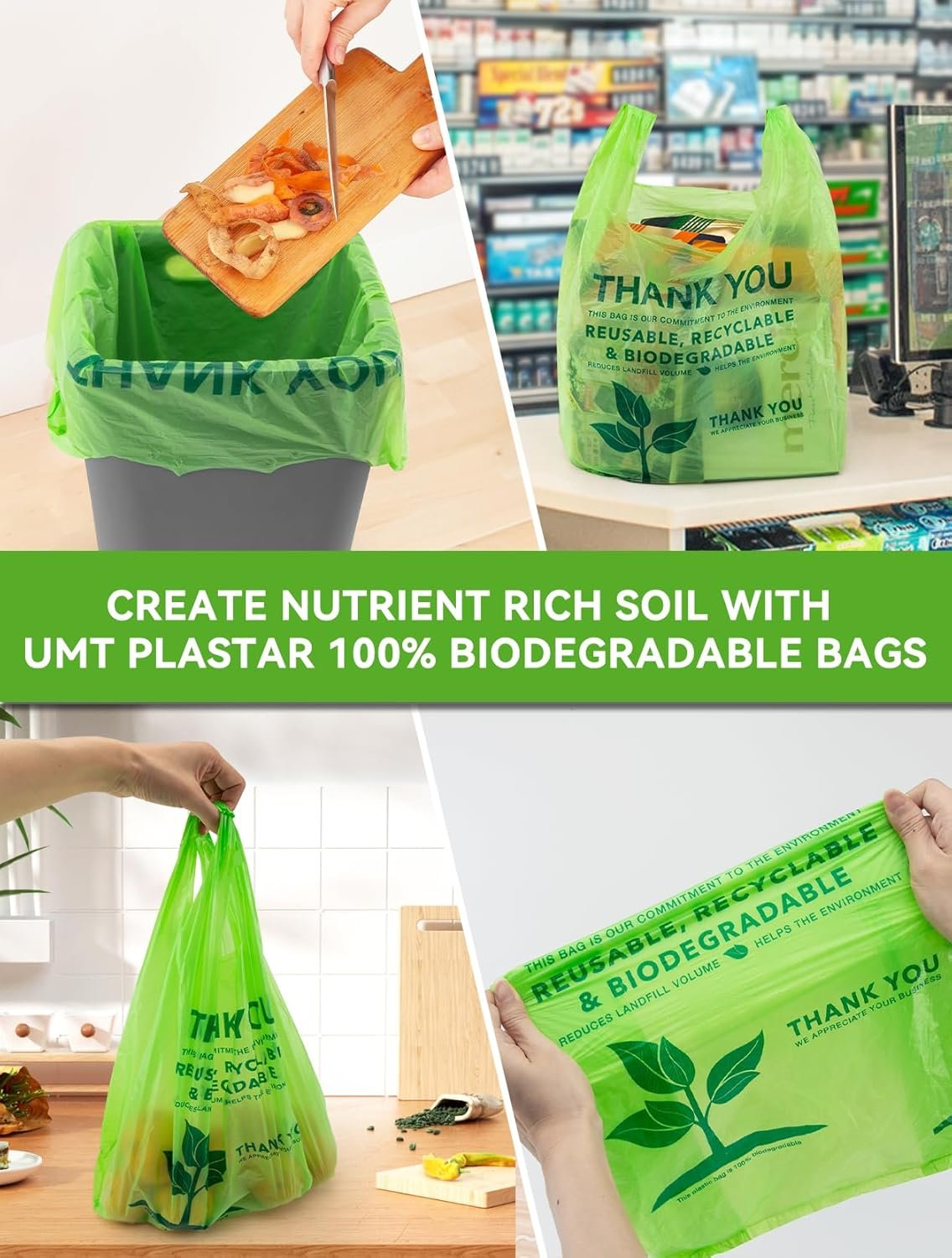 Wholesale 200 Count 100% Biodegradable Compostable Recyclable Eco-Friendly Thank You Grocery T-Shirt Bags 11.5