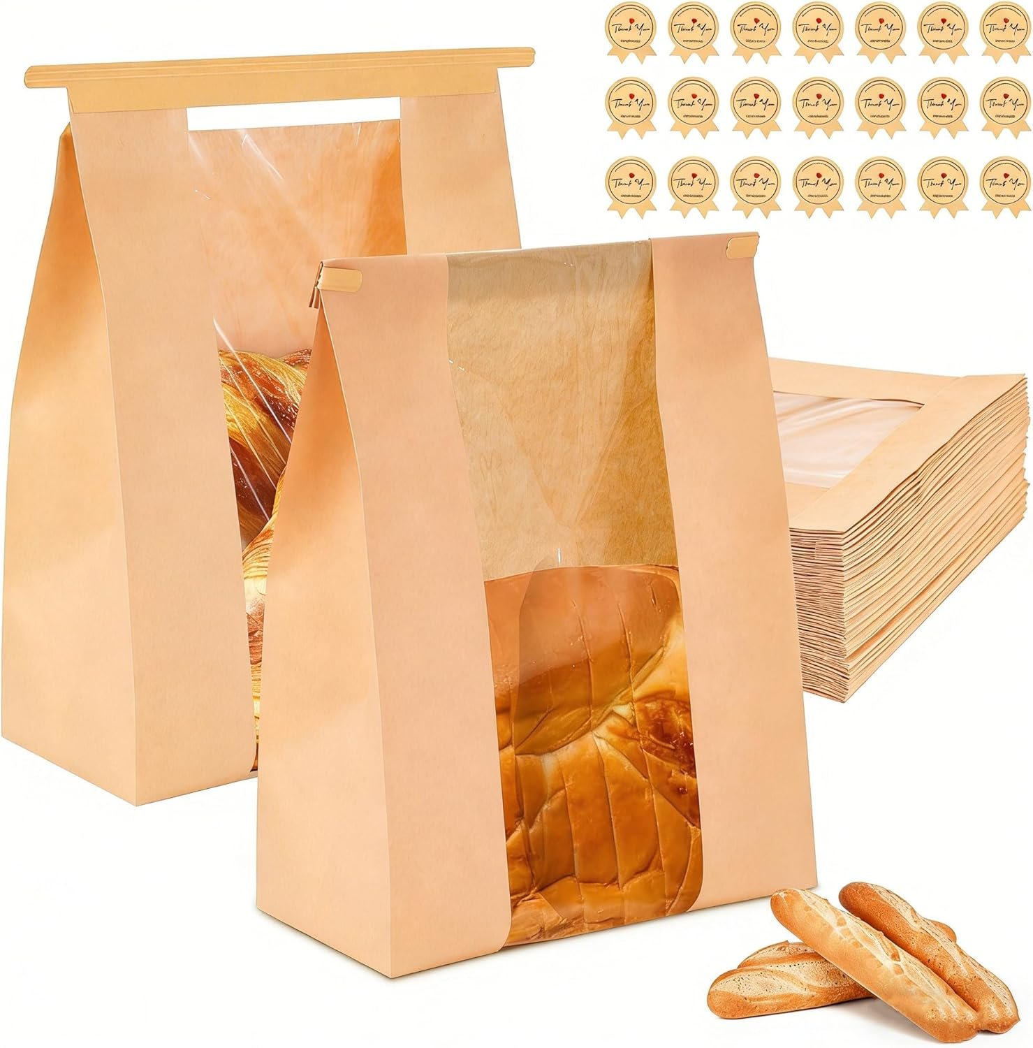 Wholesale 120pcs Sourdough Bread Bags with Window 14x8.3x3.5 Inch for Homemade Loaves Gifting Bakery Storage Cookies Snacks Includes 130 Cute Sealing Stickers Factory