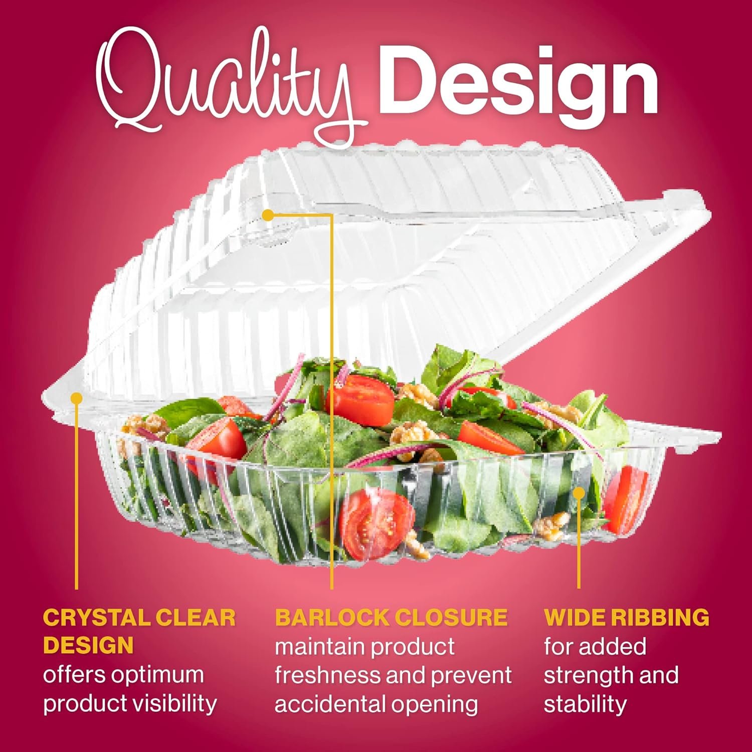 Wholesale 50 Clear Plastic Hinged Lid Clamshell Containers 8x8x3 Inches for Bakery Supplies Cakes Cookies Desserts Salads Strawberries Treats Factory