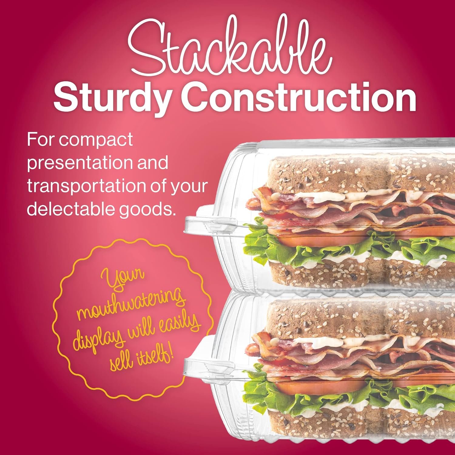 Wholesale 50 Clear Plastic Hinged Lid Clamshell Containers 8x8x3 Inches for Bakery Supplies Cakes Cookies Desserts Salads Strawberries Treats Factory