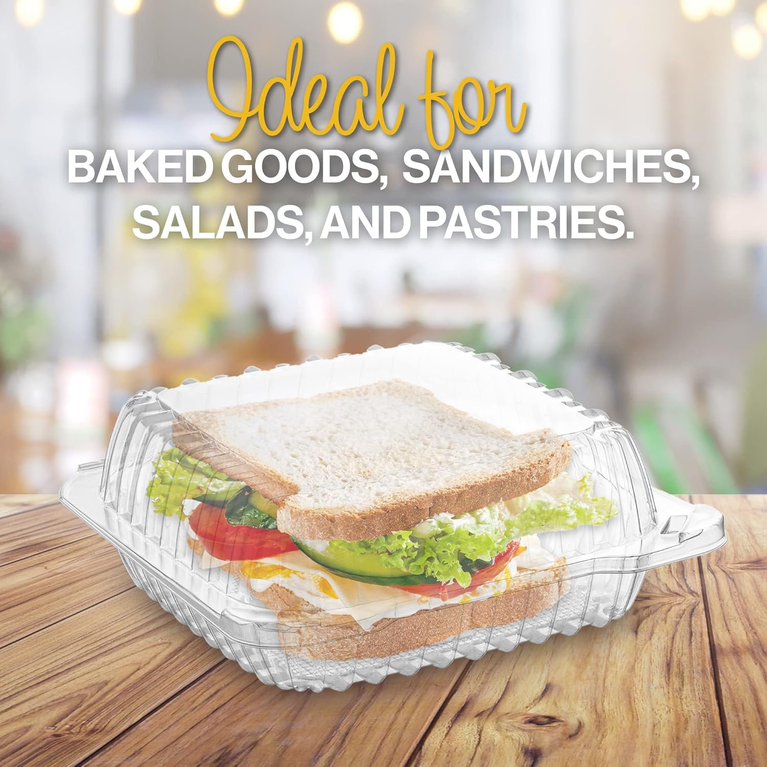 Wholesale 50 Clear Plastic Hinged Lid Clamshell Containers 8x8x3 Inches for Bakery Supplies Cakes Cookies Desserts Salads Strawberries Treats Factory