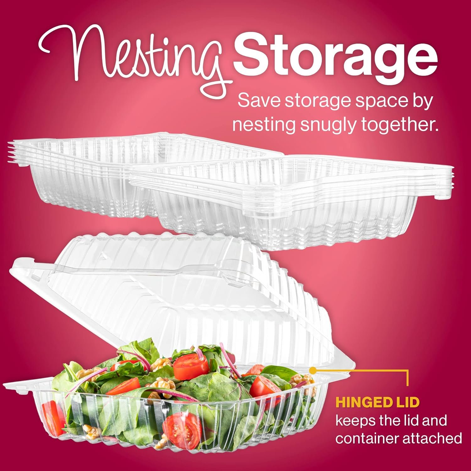 Wholesale 50 Clear Plastic Hinged Lid Clamshell Containers 8x8x3 Inches for Bakery Supplies Cakes Cookies Desserts Salads Strawberries Treats Factory