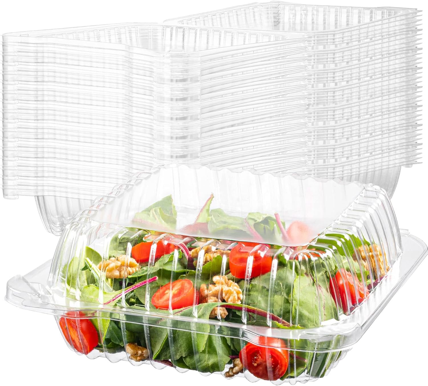 Wholesale 50 Clear Plastic Hinged Lid Clamshell Containers 8x8x3 Inches for Bakery Supplies Cakes Cookies Desserts Salads Strawberries Treats Factory