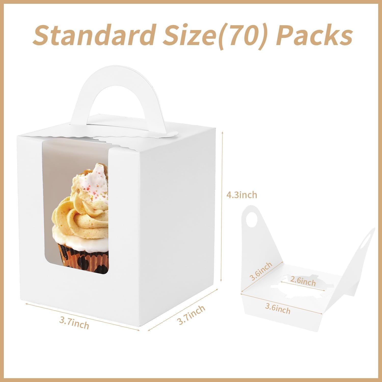 Wholesale 70pcs White Disposable Cupcake Boxes with Window Handle and Insert 3.7 x 3.7 x 4.3 Inch Individual Holders Factory