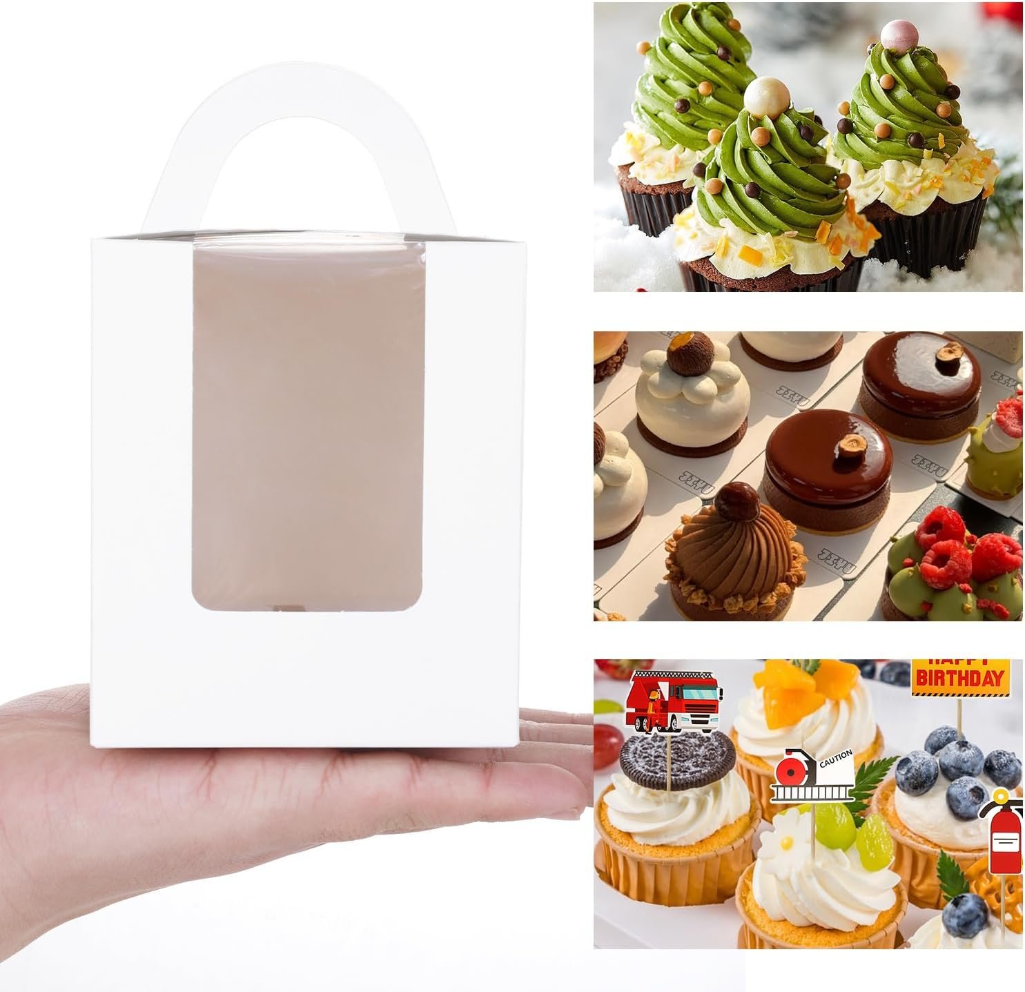 Wholesale 70pcs White Disposable Cupcake Boxes with Window Handle and Insert 3.7 x 3.7 x 4.3 Inch Individual Holders Factory