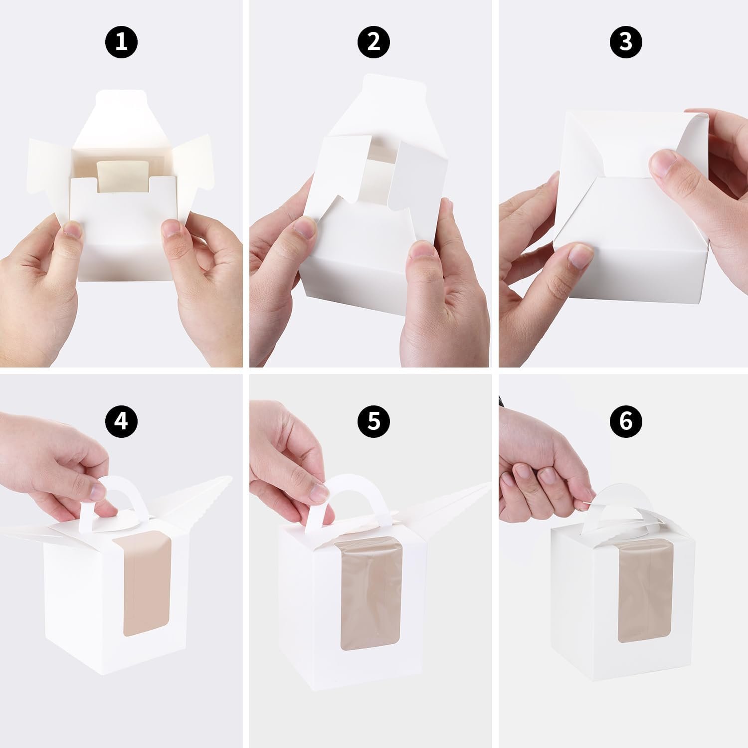Wholesale 70pcs White Disposable Cupcake Boxes with Window Handle and Insert 3.7 x 3.7 x 4.3 Inch Individual Holders Factory