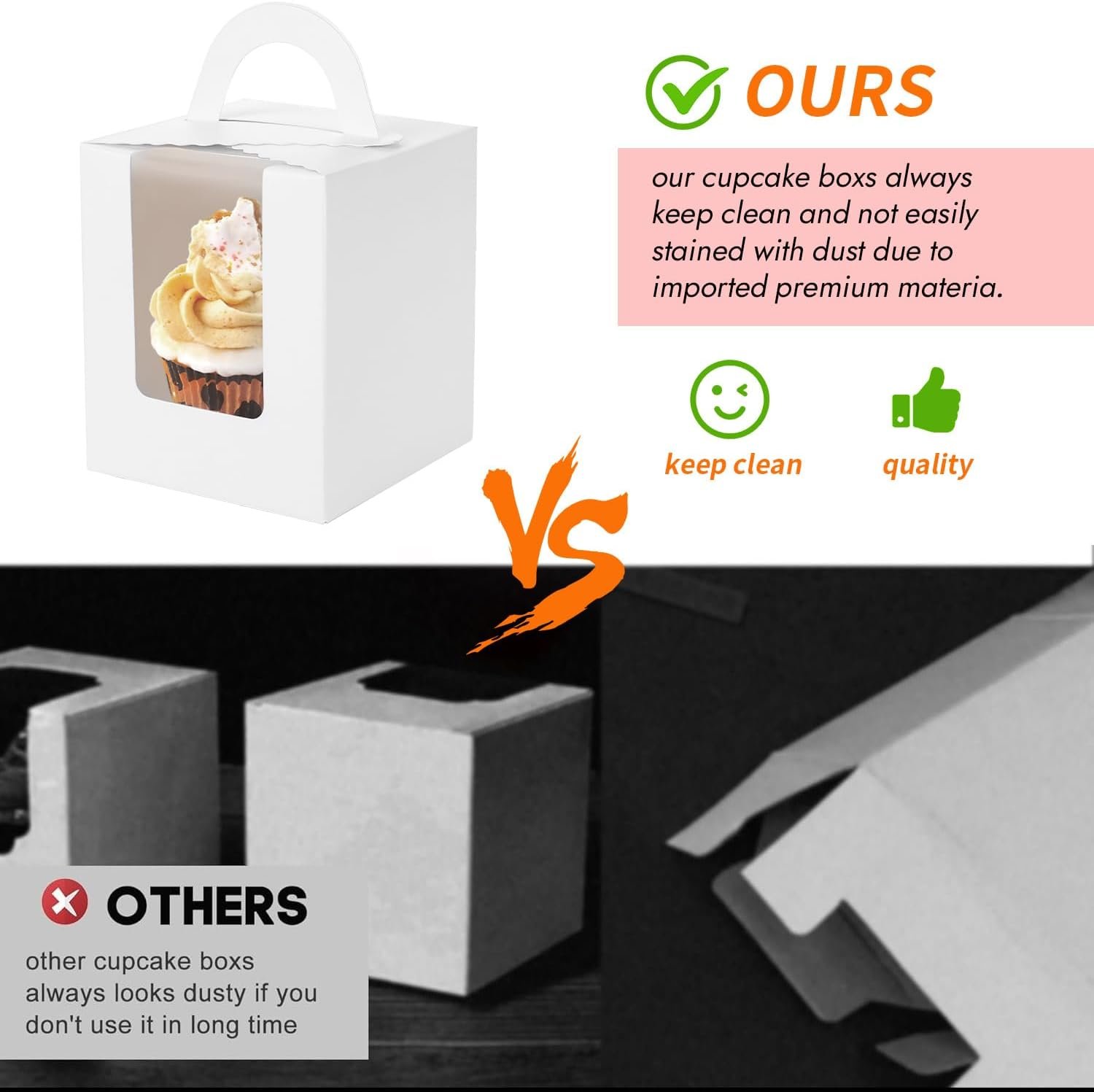 Wholesale 70pcs White Disposable Cupcake Boxes with Window Handle and Insert 3.7 x 3.7 x 4.3 Inch Individual Holders Factory