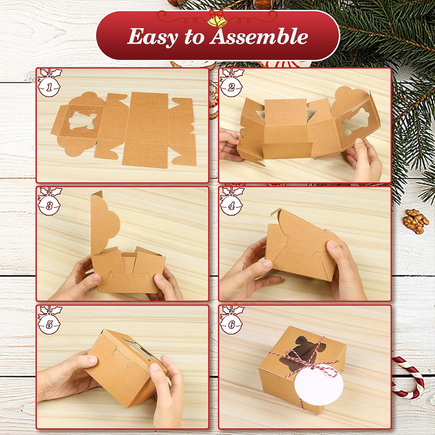 Wholesale 30 Pack 4x4x2.5 Inch Christmas Cookie Boxes with Window Kraft Brown Bakery Boxes for Gift Giving Mini Cake Donut Chocolate Strawberry Pastry Muffin Treats Factory