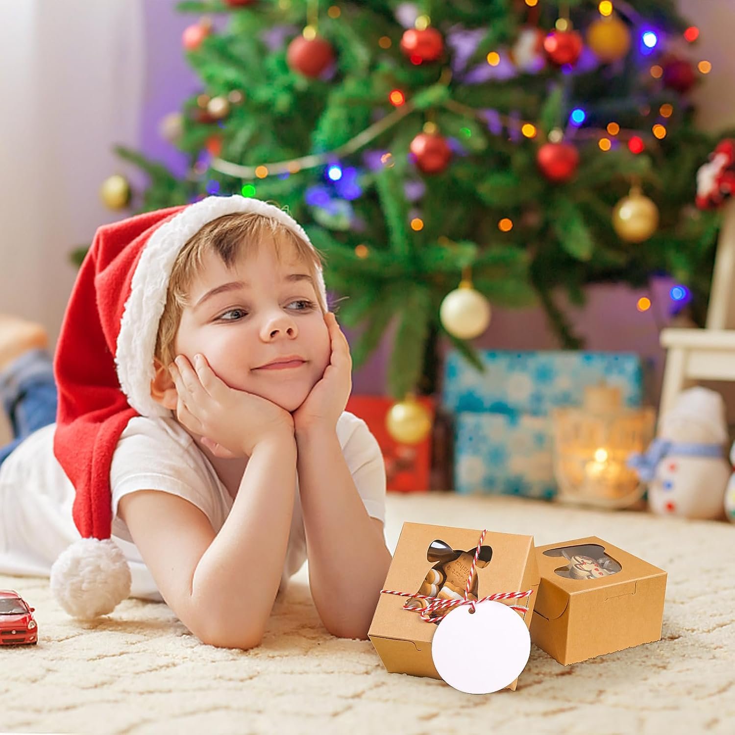 Wholesale 30 Pack 4x4x2.5 Inch Christmas Cookie Boxes with Window Kraft Brown Bakery Boxes for Gift Giving Mini Cake Donut Chocolate Strawberry Pastry Muffin Treats Factory