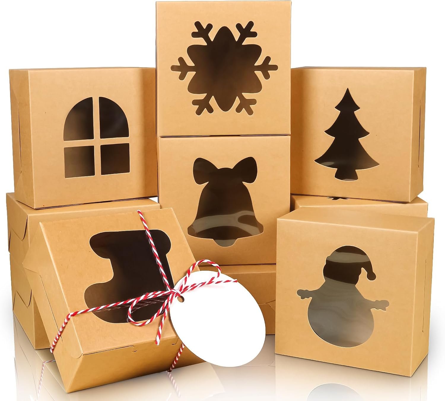 COTOPHER 30Pcs Christmas Cookie Boxes with Window, 4x4x2.5 inch Kraft Brown Bakery Boxes for Gift Giving, Mini Cake Boxes for Treat Donuts Chocolate Strawberries Pastries Muffins