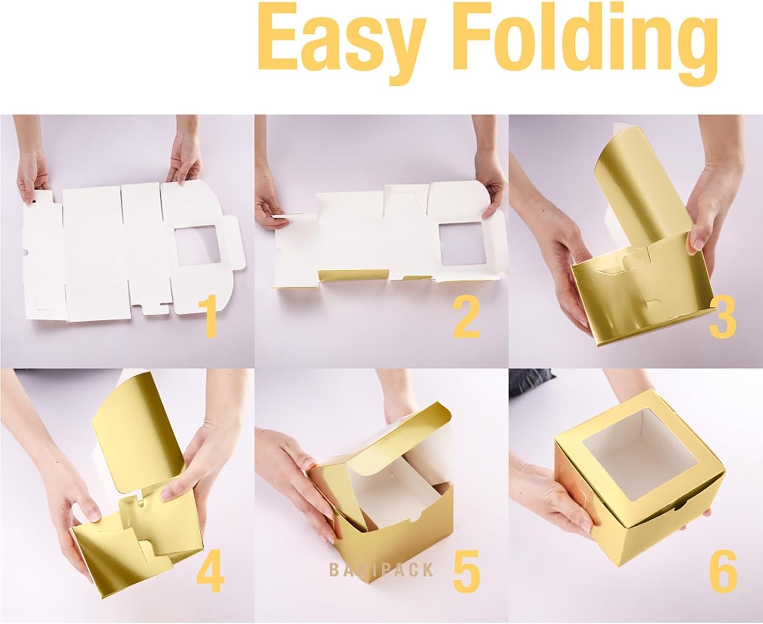 Wholesale 25 Gold Bakery Boxes with Window 5x5x3.5 Inches for Desserts Cookies Pastries Candies Party Favors Wedding Cakes Factory