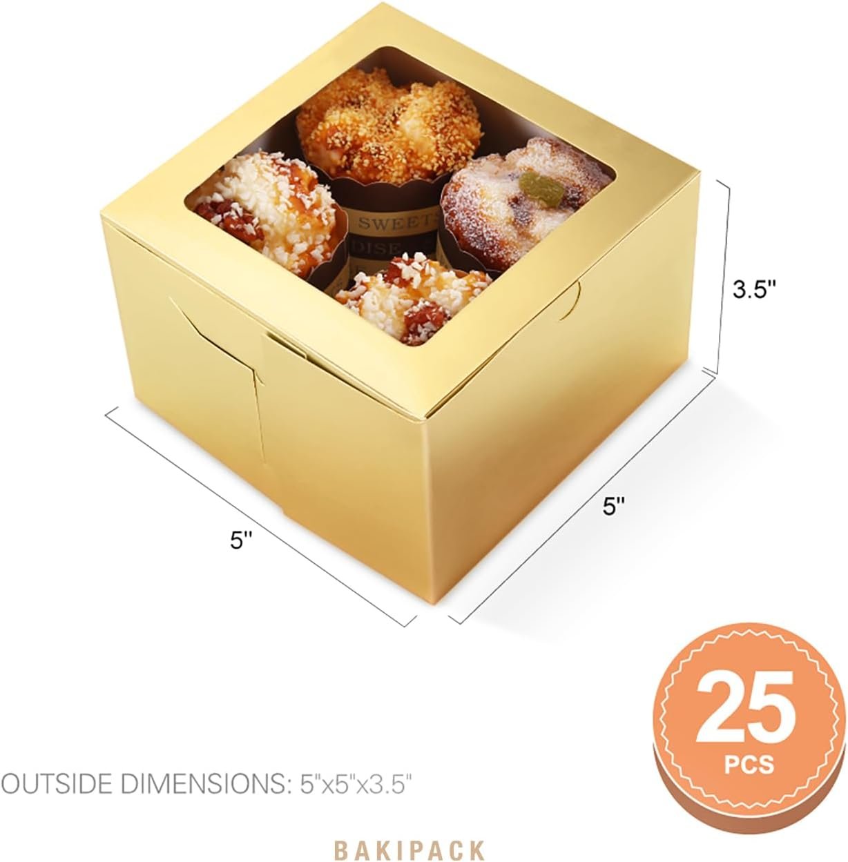 Wholesale 25 Gold Bakery Boxes with Window 5x5x3.5 Inches for Desserts Cookies Pastries Candies Party Favors Wedding Cakes Factory