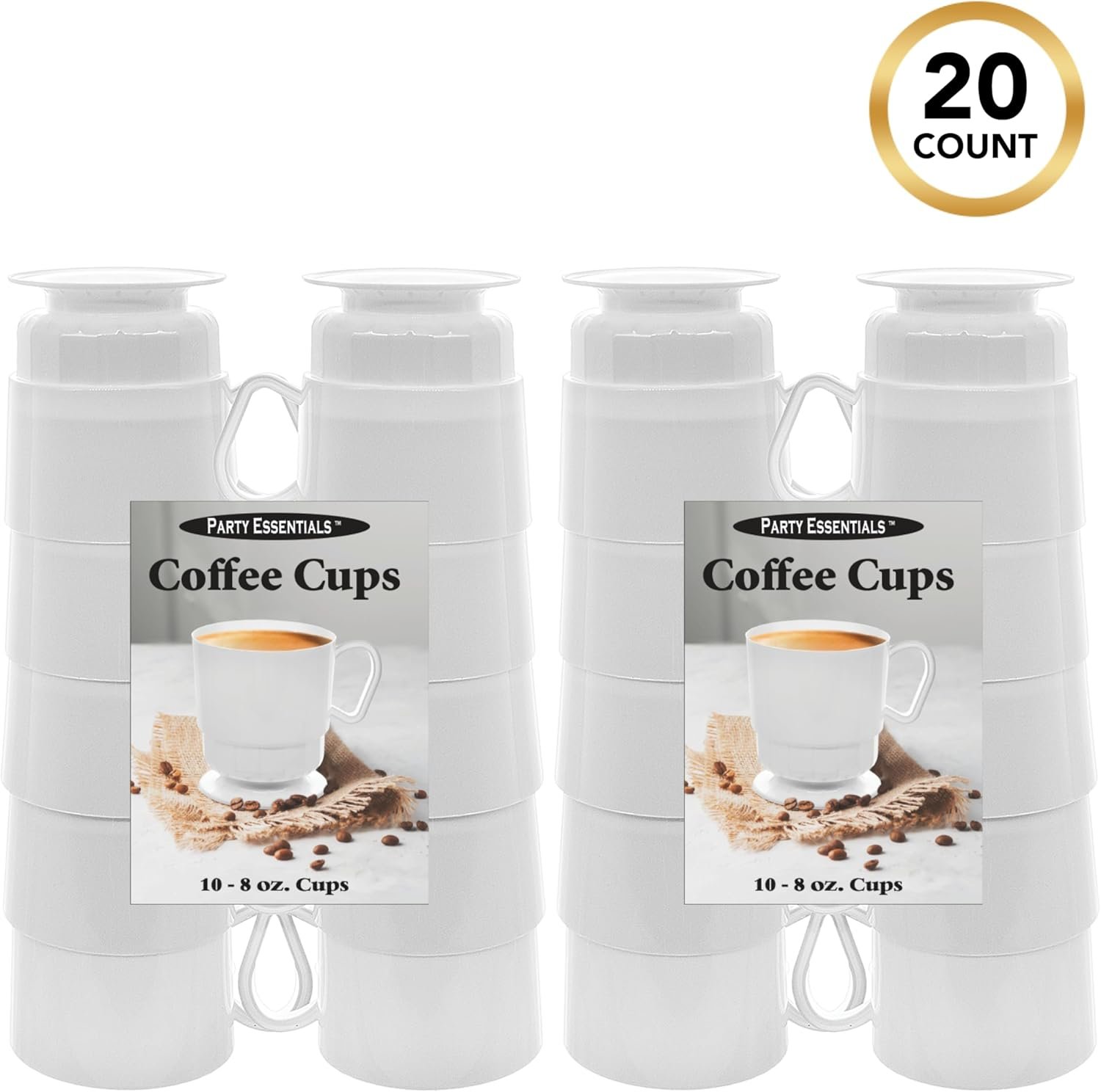 Wholesale 8 oz Hard Plastic Coffee Cups Tea Mugs with Handles 20 Count Deluxe White Factory Wholesale 8 oz Hard Plastic Coffee Cups Tea Mugs with Handles 20 Count Deluxe White Factory
