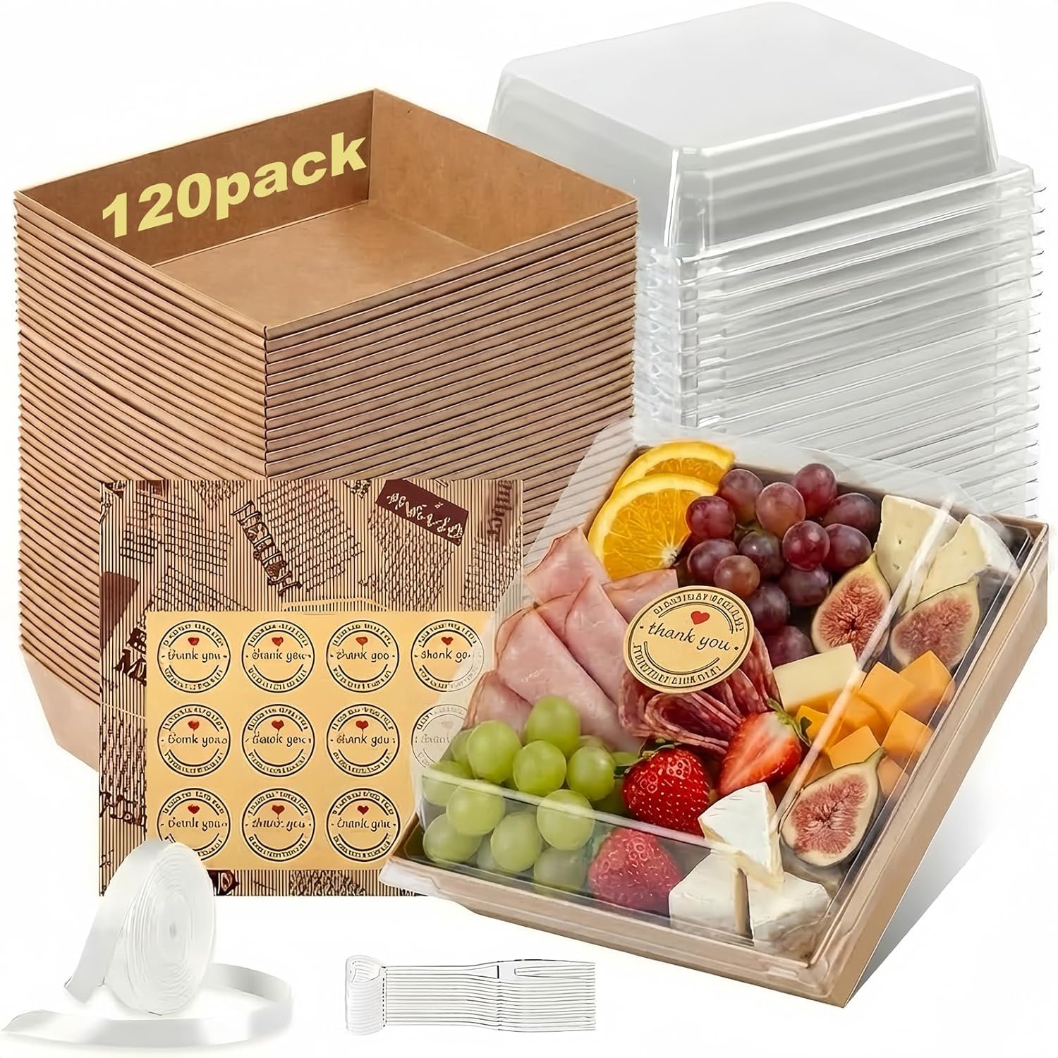 Wholesale 120Pcs 5 Inch Small Charcuterie Boxes with Clear Lids Disposable Paper Mini Containers for Bakery Desserts To-Go Sandwiches Cookies Sushi Cake Slices Strawberries Brown Factory