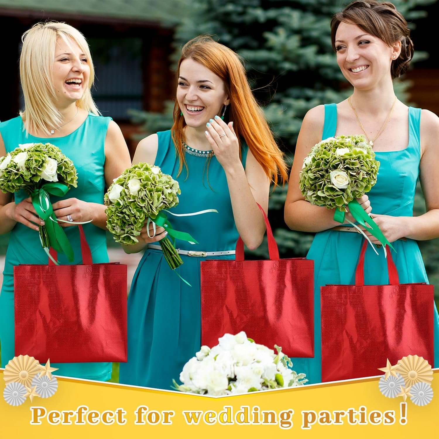 Wholesale 48 Pcs Reusable Gift Bags with Handles Non-Woven Glossy Gold Grocery Tote Bridesmaid Bags for Wedding Christmas Baby Shower Birthday Party Red Factory