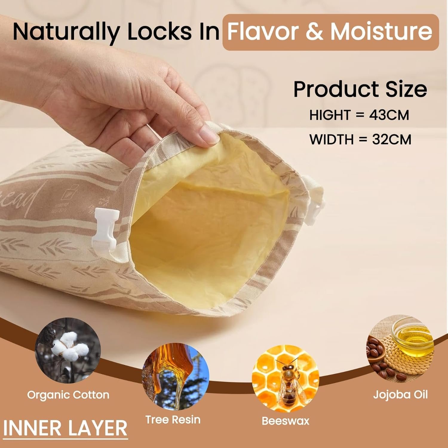 OEM 2 Pack XL Reusable Beeswax Bread Bags 13” x 17” Natural Cotton for Sourdough Homemade Eco-Friendly Freezer-Safe Breathable Food Design Keeps Fresh Longer Factory