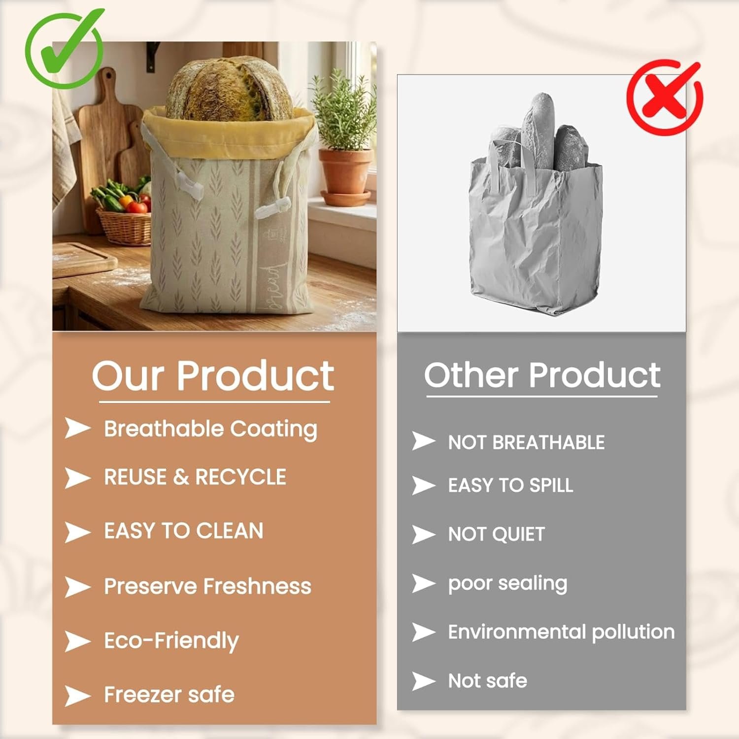 OEM 2 Pack XL Reusable Beeswax Bread Bags 13” x 17” Natural Cotton for Sourdough Homemade Eco-Friendly Freezer-Safe Breathable Food Design Keeps Fresh Longer Factory