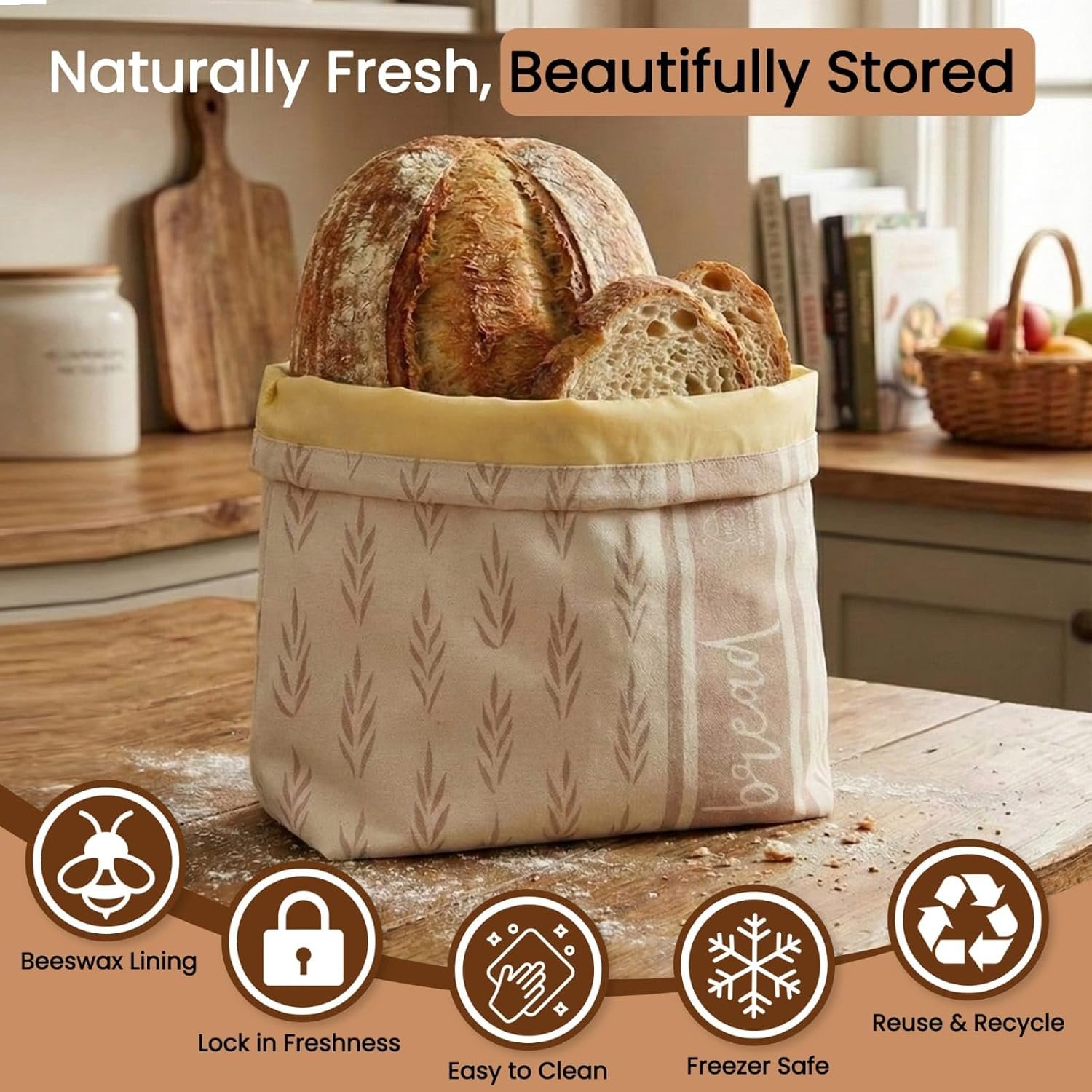 OEM 2 Pack XL Reusable Beeswax Bread Bags 13” x 17” Natural Cotton for Sourdough Homemade Eco-Friendly Freezer-Safe Breathable Food Design Keeps Fresh Longer Factory