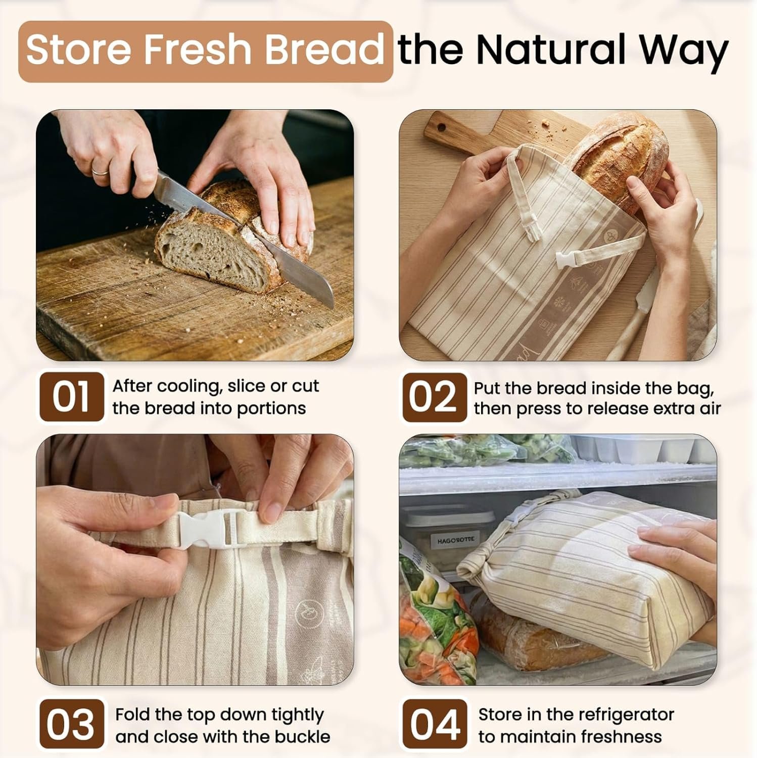 OEM 2 Pack XL Reusable Beeswax Bread Bags 13” x 17” Natural Cotton for Sourdough Homemade Eco-Friendly Freezer-Safe Breathable Food Design Keeps Fresh Longer Factory