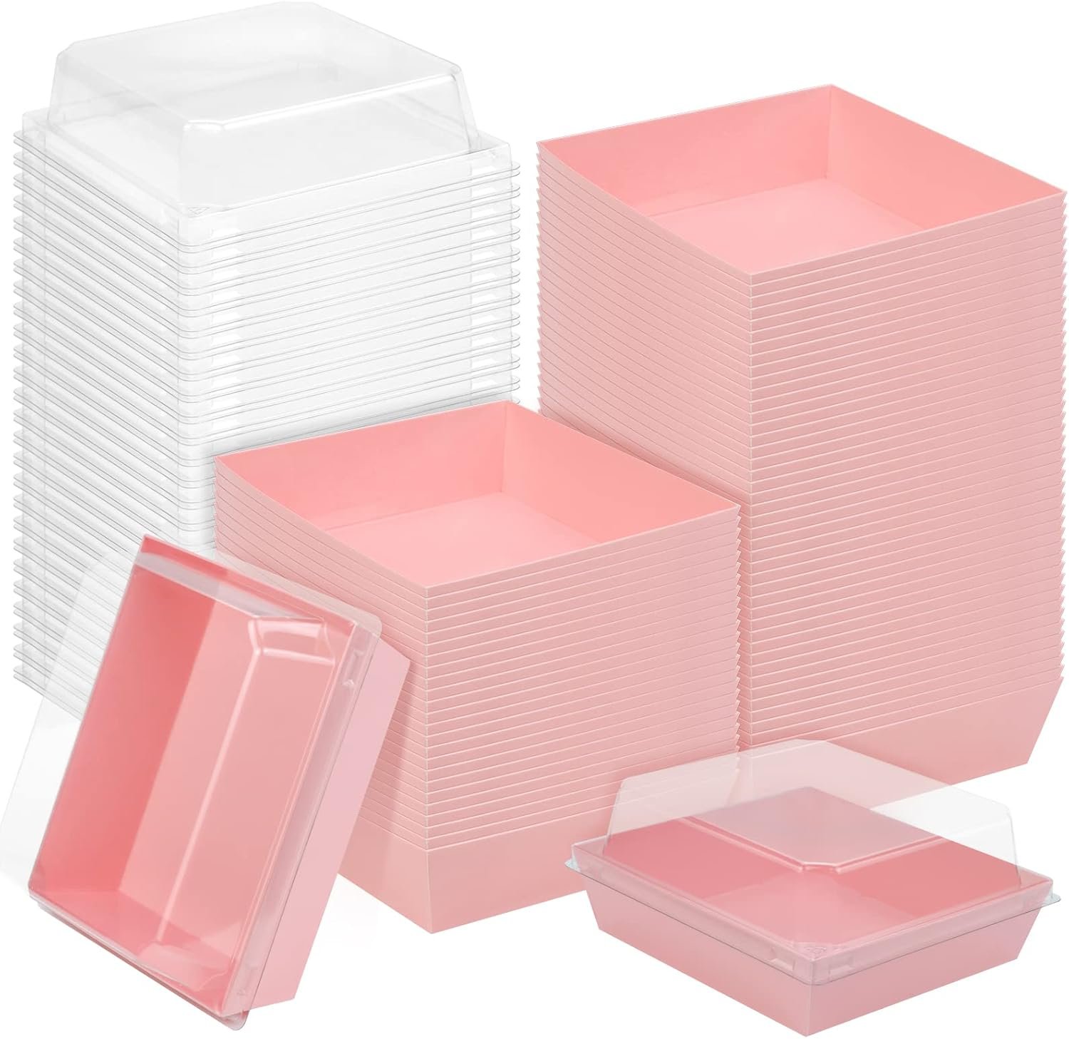 50 Pack Charcuterie Boxes with Clear Lids,5 Inch Pink Square Disposable Paper Charcuterie Box To Go Food Containers Bakery Boxes for Cake,Cookies,Sandwich,Pastry,Dessert,Strawberries