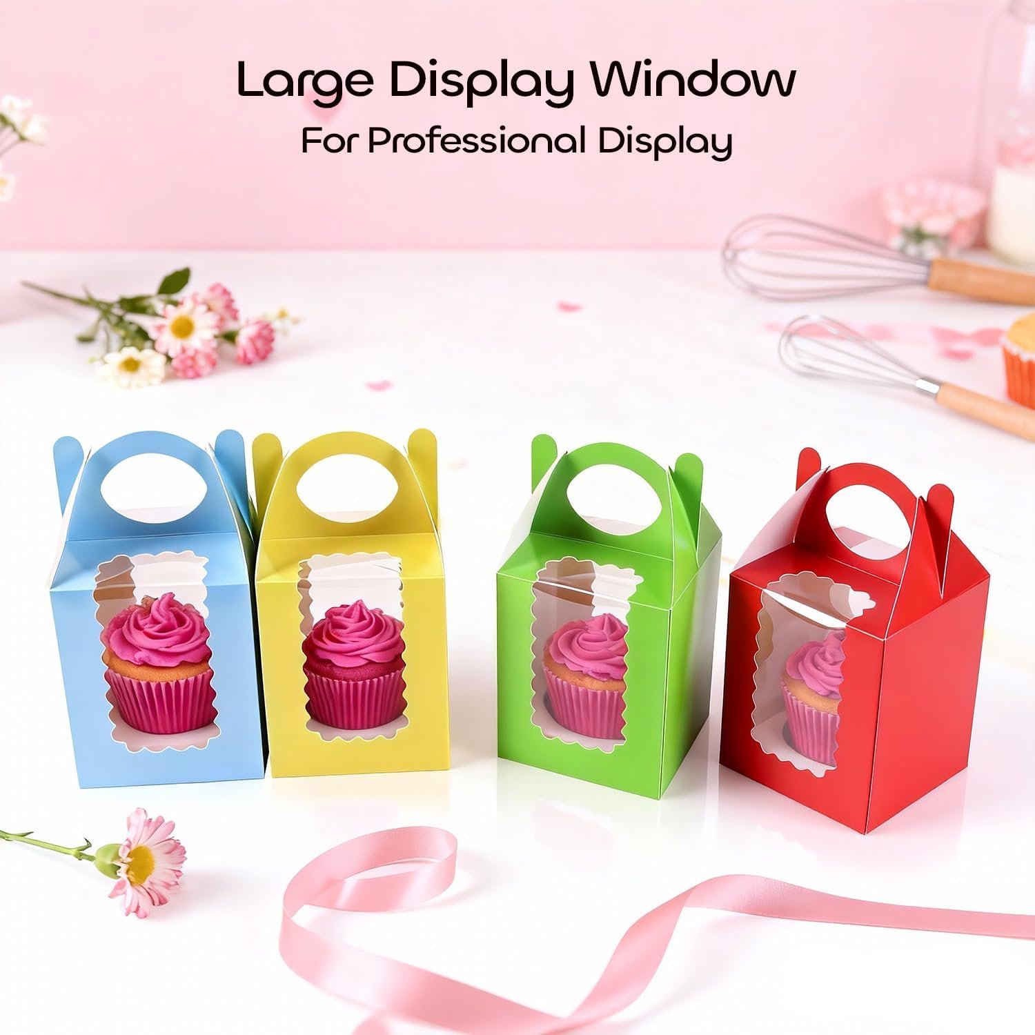 Wholesale 25 Individual Cupcake Containers Cardboard Holders with Inserts Windows for Muffins Cocoa Bombs Packaging Togo Boxes Birthdays Showers Party Favors Green Factory