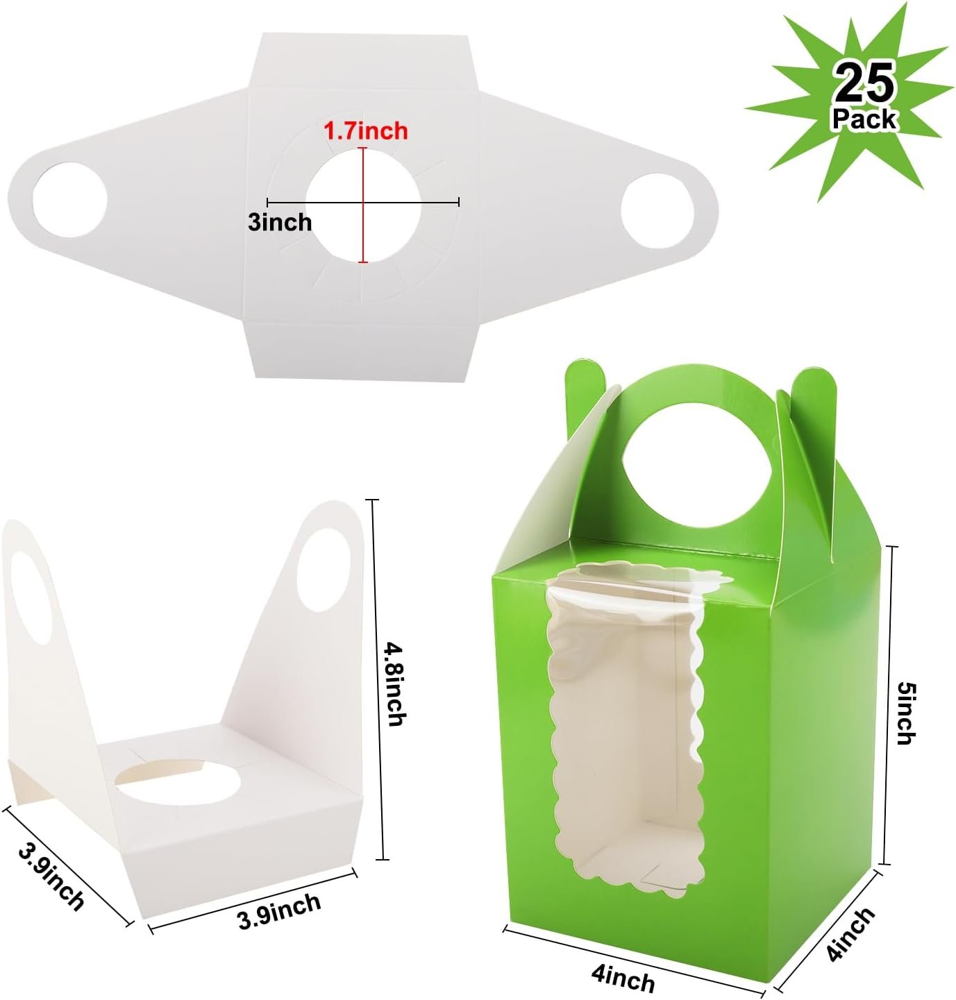 Wholesale 25 Individual Cupcake Containers Cardboard Holders with Inserts Windows for Muffins Cocoa Bombs Packaging Togo Boxes Birthdays Showers Party Favors Green Factory