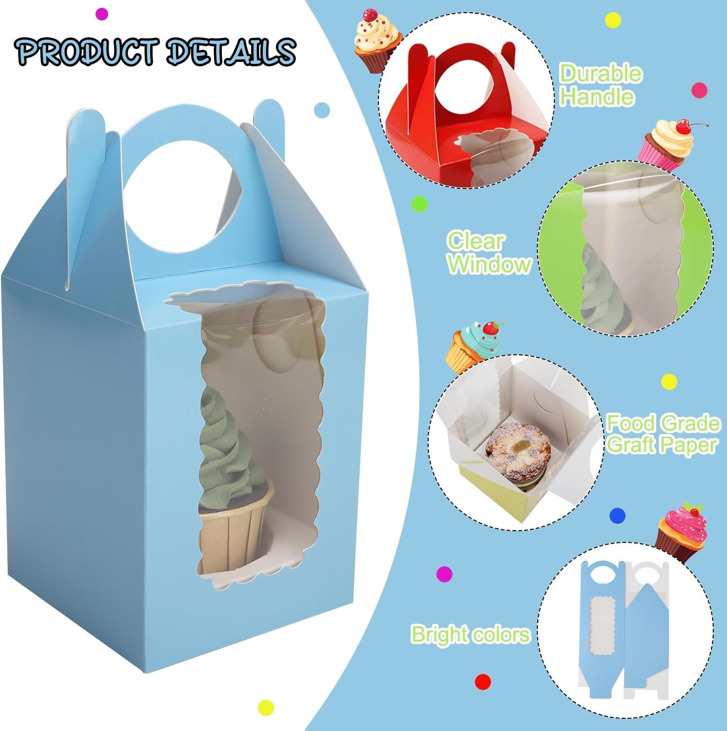 Wholesale 25 Individual Cupcake Containers Cardboard Holders with Inserts Windows for Muffins Cocoa Bombs Packaging Togo Boxes Birthdays Showers Party Favors Green Factory