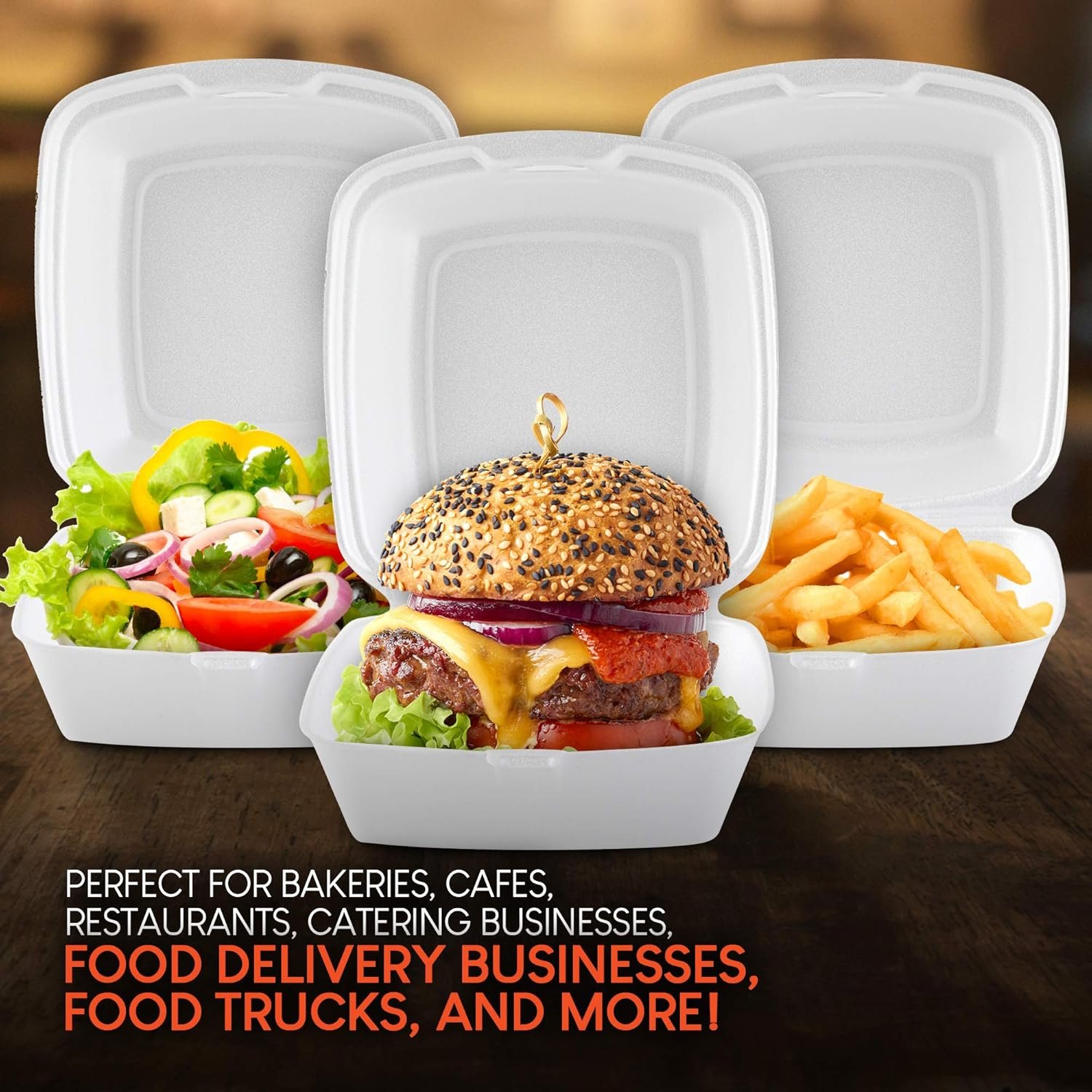Wholesale 6x6 Small 1-Compartment Clamshell Take Out Boxes 50 Pack Disposable Foam Food Containers with Hinged Lids for Restaurant Takeout Carryout Meal Prep Factory