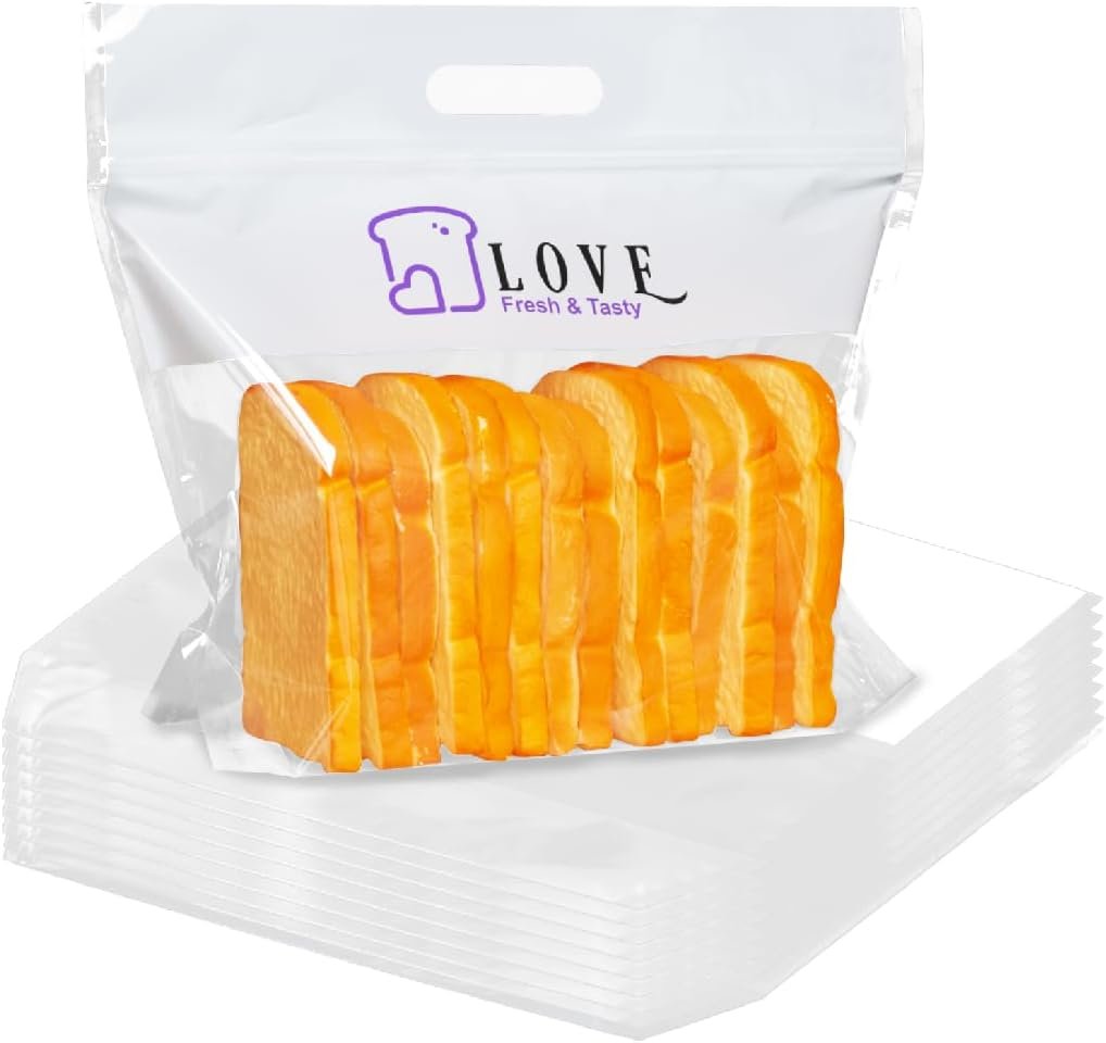 Plastic Bread Bags for Homemade Bread, Freezable Seal Tight Cellophane Bags for Loaves, Sourdough，Bagels (50 Packs) White