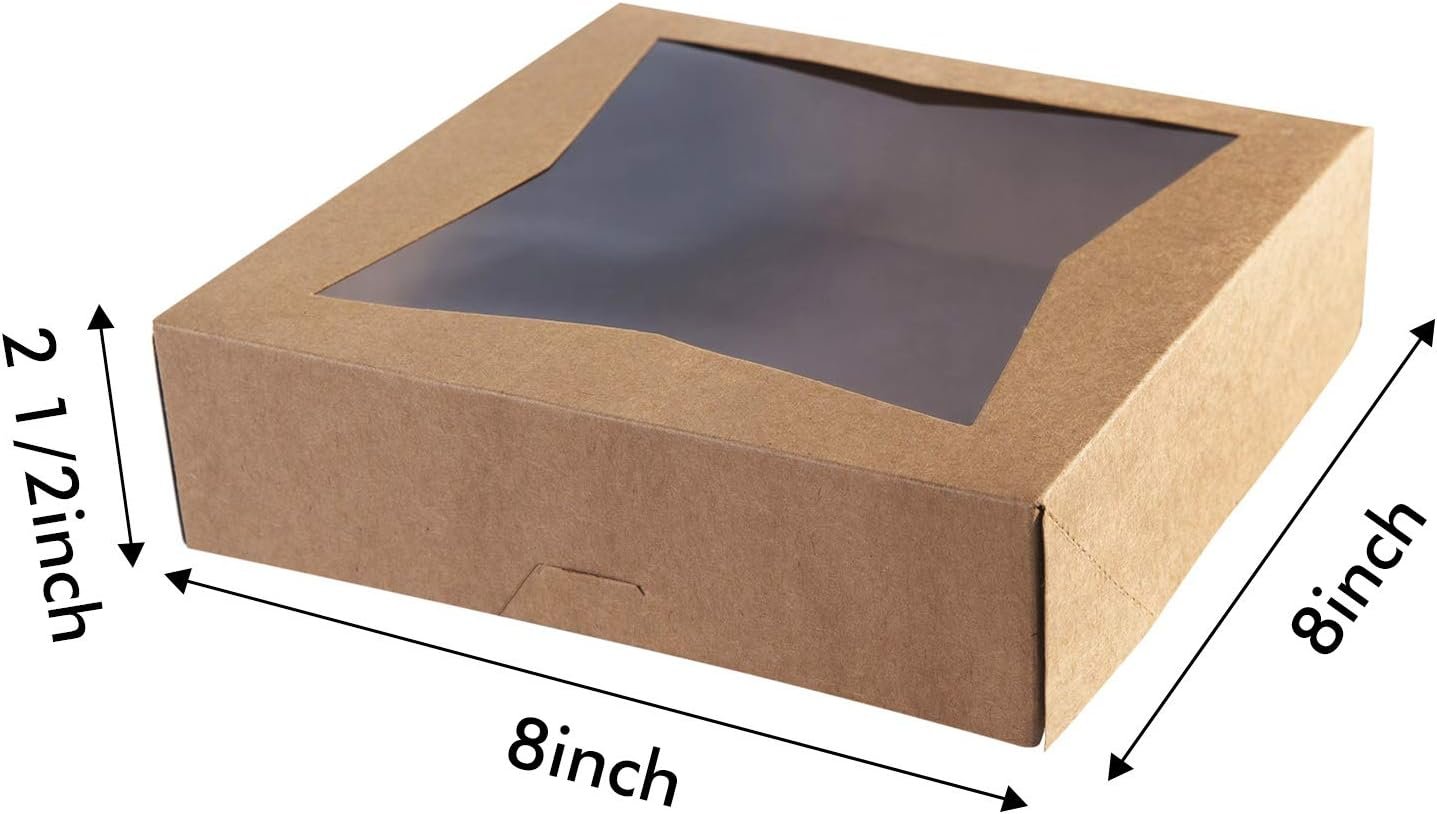 Wholesale 8x8x2.5 Inch Brown Bakery Pie Boxes Kraft Cardboard Cookie Containers with Clear Window Auto-Popup Design Natural Disposable Pastries Pack of 15 Factory Wholesale 8x8x2.5 Inch Brown Bakery Pie Boxes Kraft Cardboard Cookie Containers with Clear Window Auto-Popup Design Natural Disposable Pastries Pack of 15 Factory