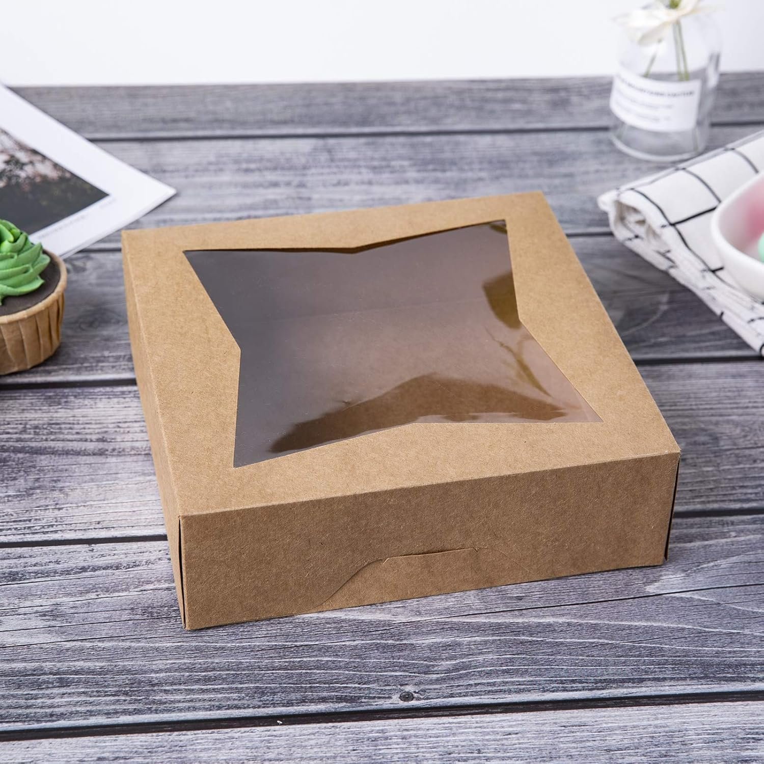 Wholesale 8x8x2.5 Inch Brown Bakery Pie Boxes Kraft Cardboard Cookie Containers with Clear Window Auto-Popup Design Natural Disposable Pastries Pack of 15 Factory Wholesale 8x8x2.5 Inch Brown Bakery Pie Boxes Kraft Cardboard Cookie Containers with Clear Window Auto-Popup Design Natural Disposable Pastries Pack of 15 Factory
