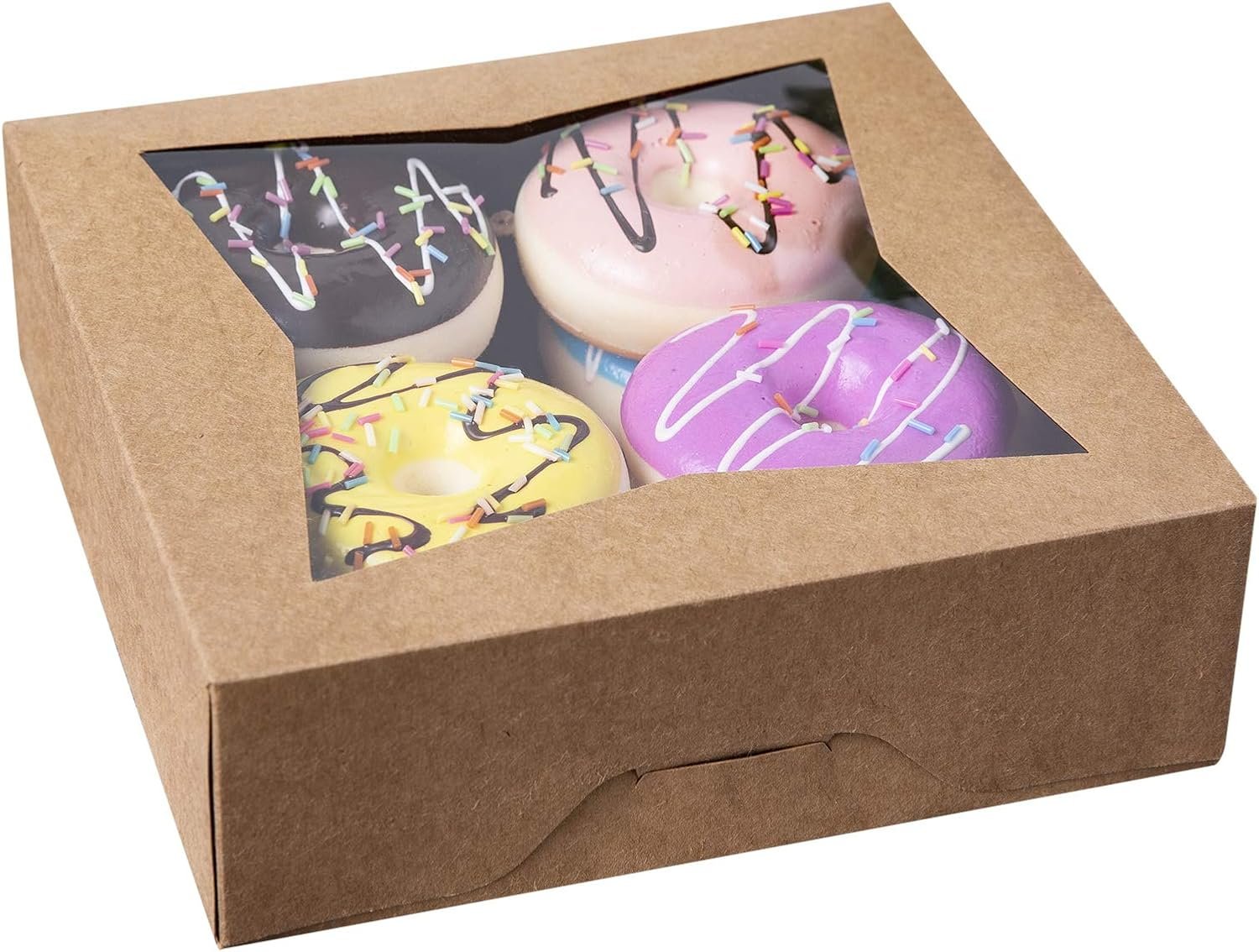 ONE MORE [15pcs] 8" Brown Bakery Pie Boxes, Kraft Cardboard Cookie Box with Window Auto-Popup Natural Disposable Pastries Boxes 8x8x2.5inch,Pack of 15