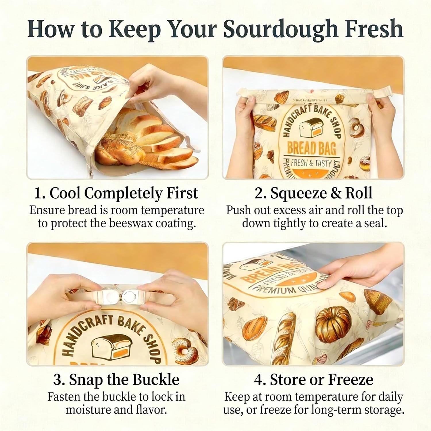 OEM 2 Pack Beeswax Bread Bags for Homemade Sourdough 13x17 Inch Double Layer Cotton Lined Reusable Breathable Keeper Buckle Closure Artisan Loaves Baguettes Pastries Factory OEM 2 Pack Beeswax Bread Bags for Homemade Sourdough 13x17 Inch Double Layer Cotton Lined Reusable Breathable Keeper Buckle Closure Artisan Loaves Baguettes Pastries Factory