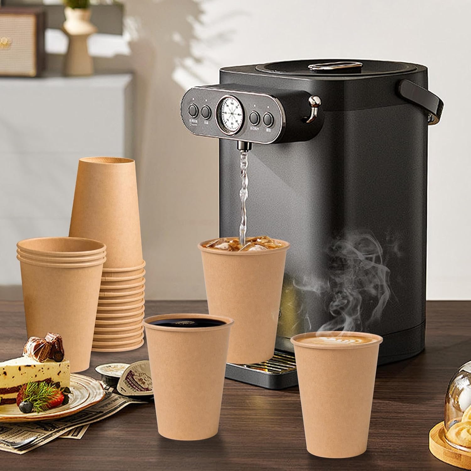 Wholesale 300 Pack 12 oz Kraft Paper Cups Unbleached Disposable Coffee Cups Thickened Hot Cold Beverage Drinking for Parties Homes Cafes Bistros Businesses Brown Factory