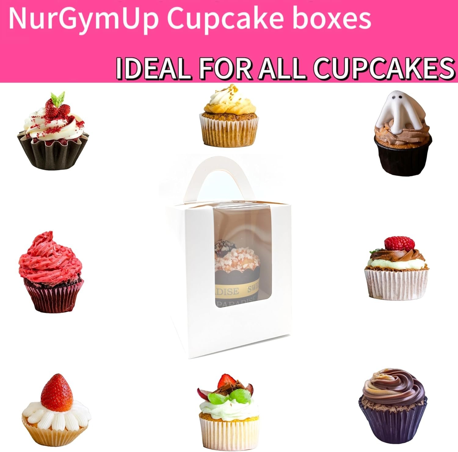 Wholesale 50-Pack Premium Individual Cupcake Boxes with Clear Display Window Food Grade White Containers for Muffins Cookies Factory