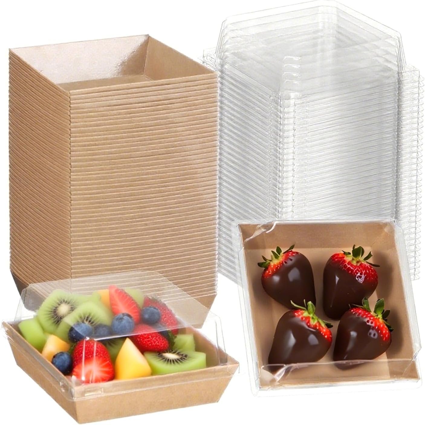 20Pack of 4"x4"x2.3" Brown Bakery Boxes with Clear Lids - Disposable Charcuterie & Dessert Boxes for Cookies, Cakes, Chocolate Strawberries, and Party Treats To Go